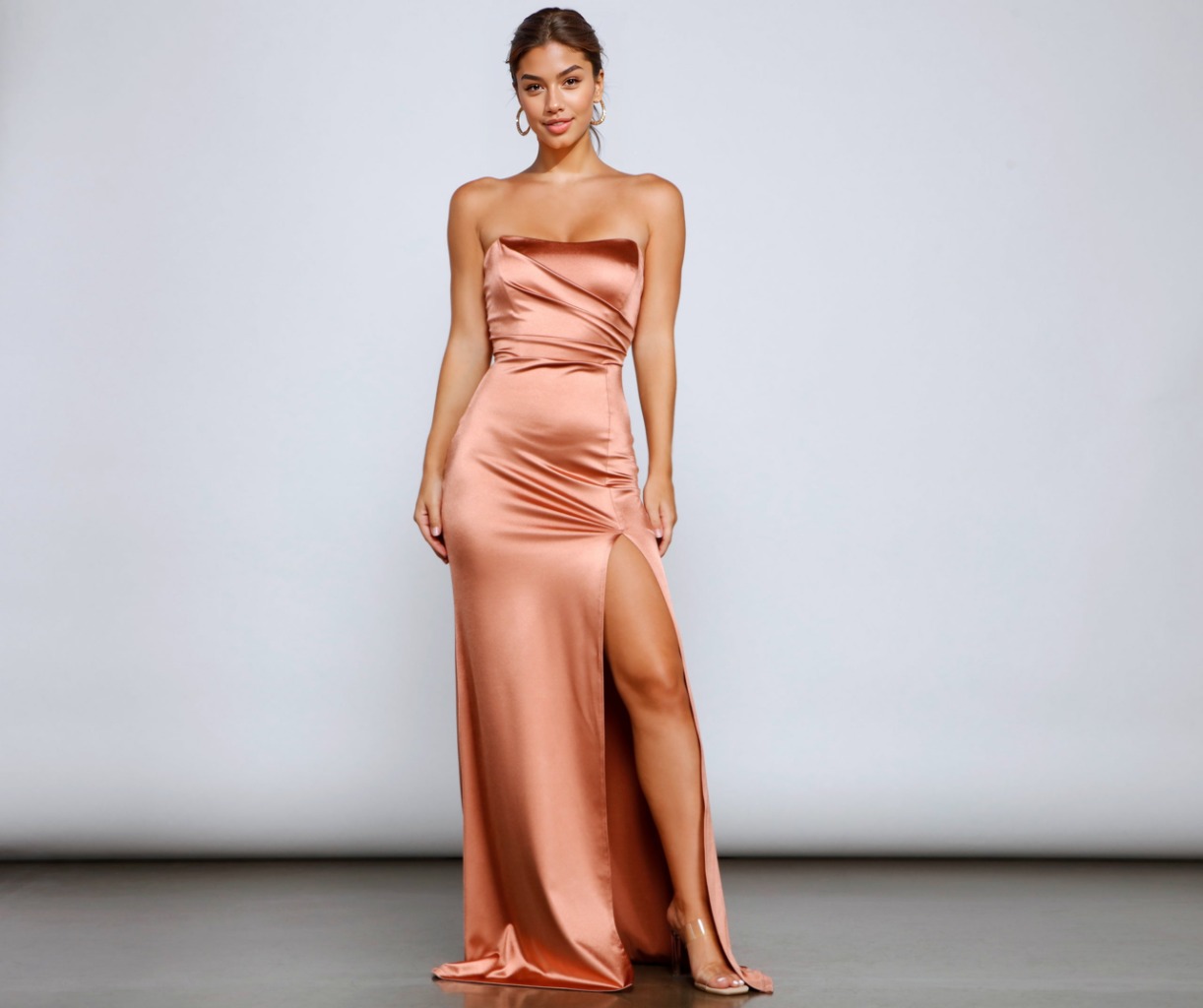 Gianna Strapless High-Slit Satin Dress