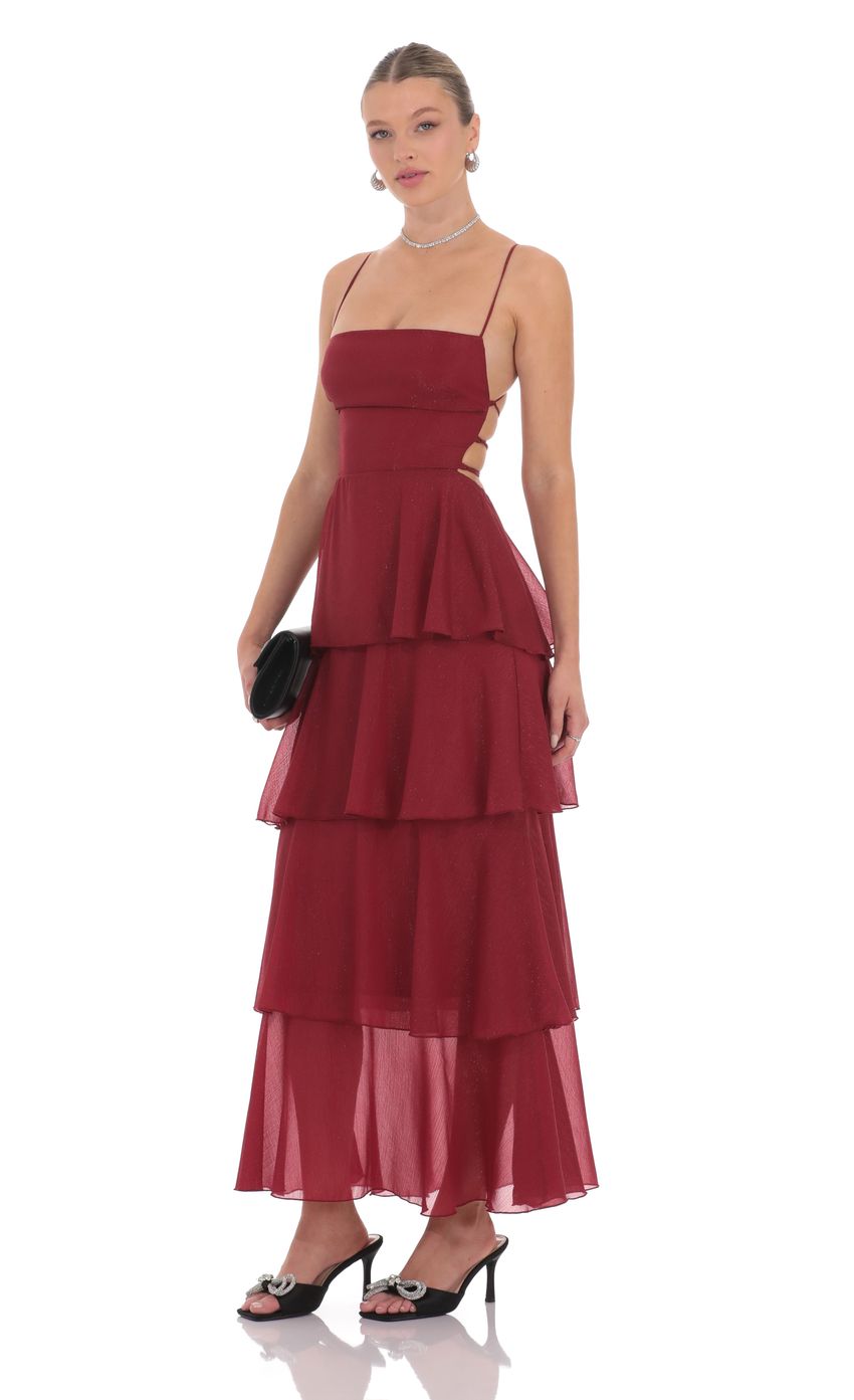 Shimmer Crinkle Maxi Dress in Maroon