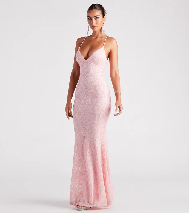 Bethanie Formal Sequin V-Neck Mermaid Pink Dress