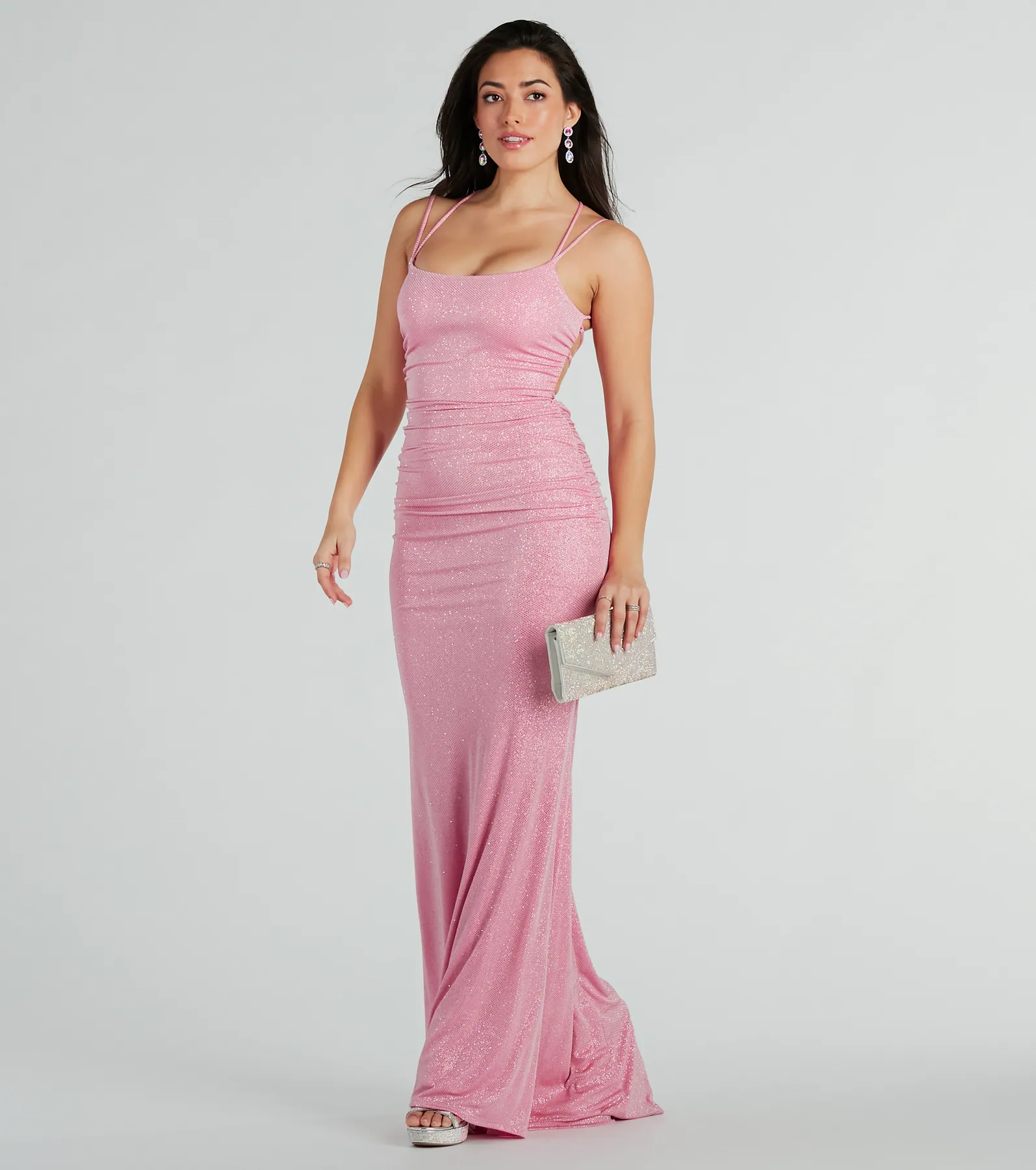 Rylie Formal Glitter Lace-Up Bodycon Long Dress