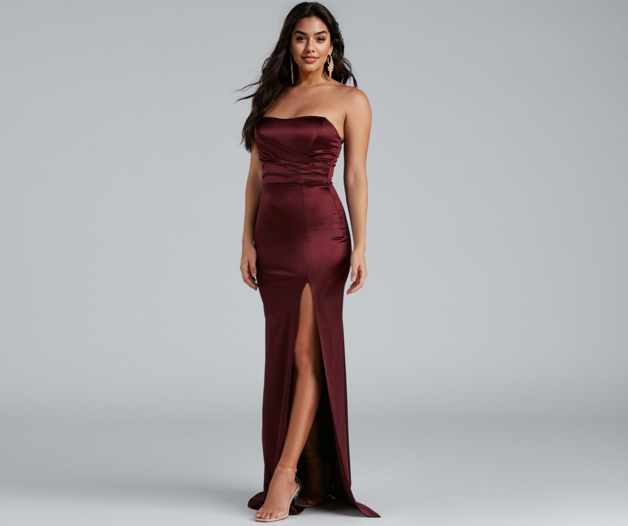 Gianna Strapless High-Slit Satin Dress