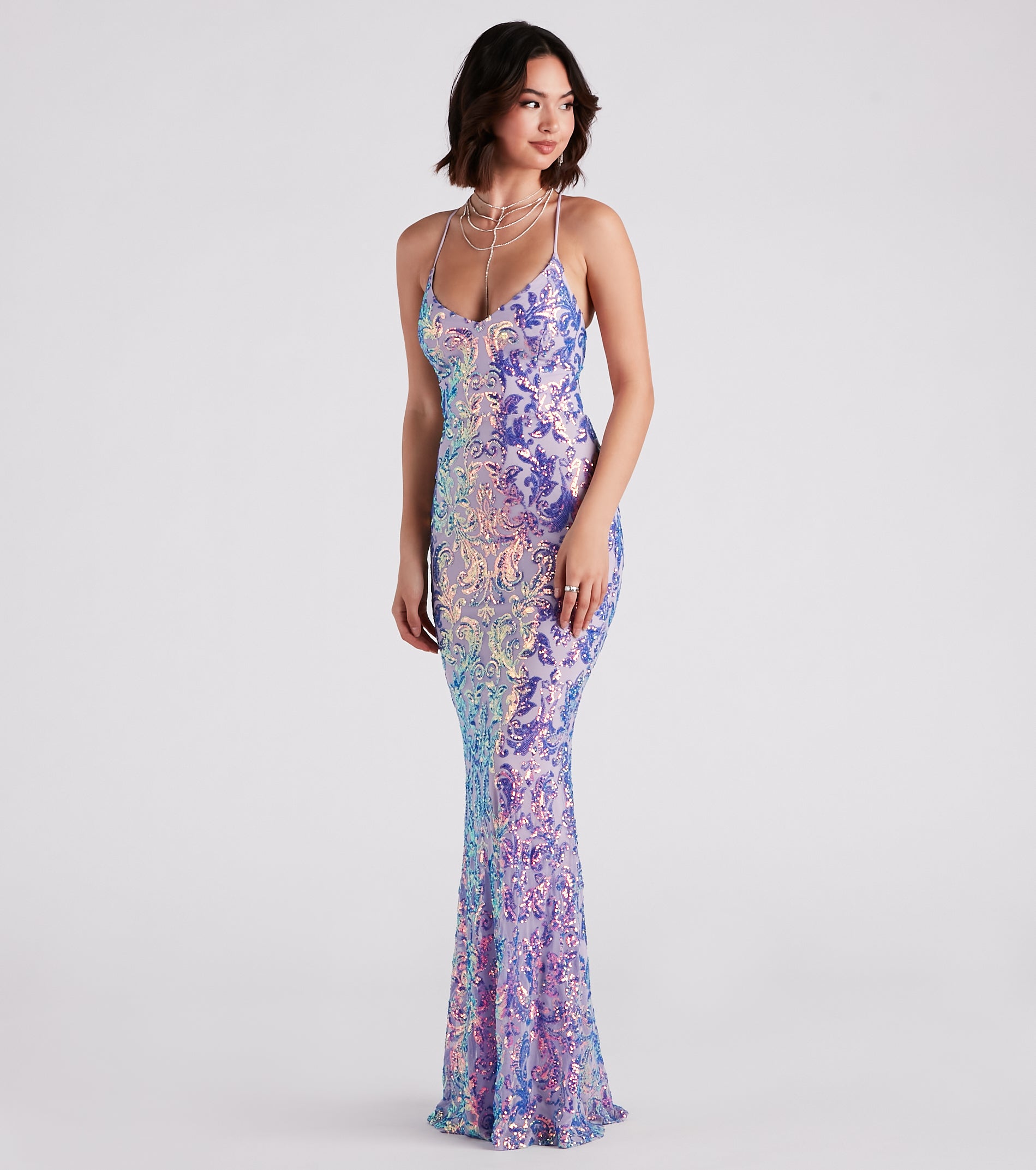 Taisia Formal Sequin Scroll Dress