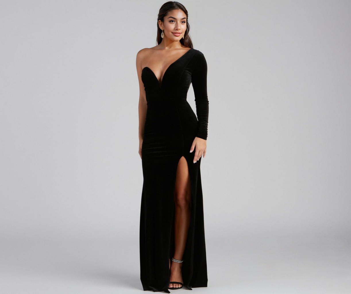 Cheyenne Formal One-Shoulder Velvet Dress