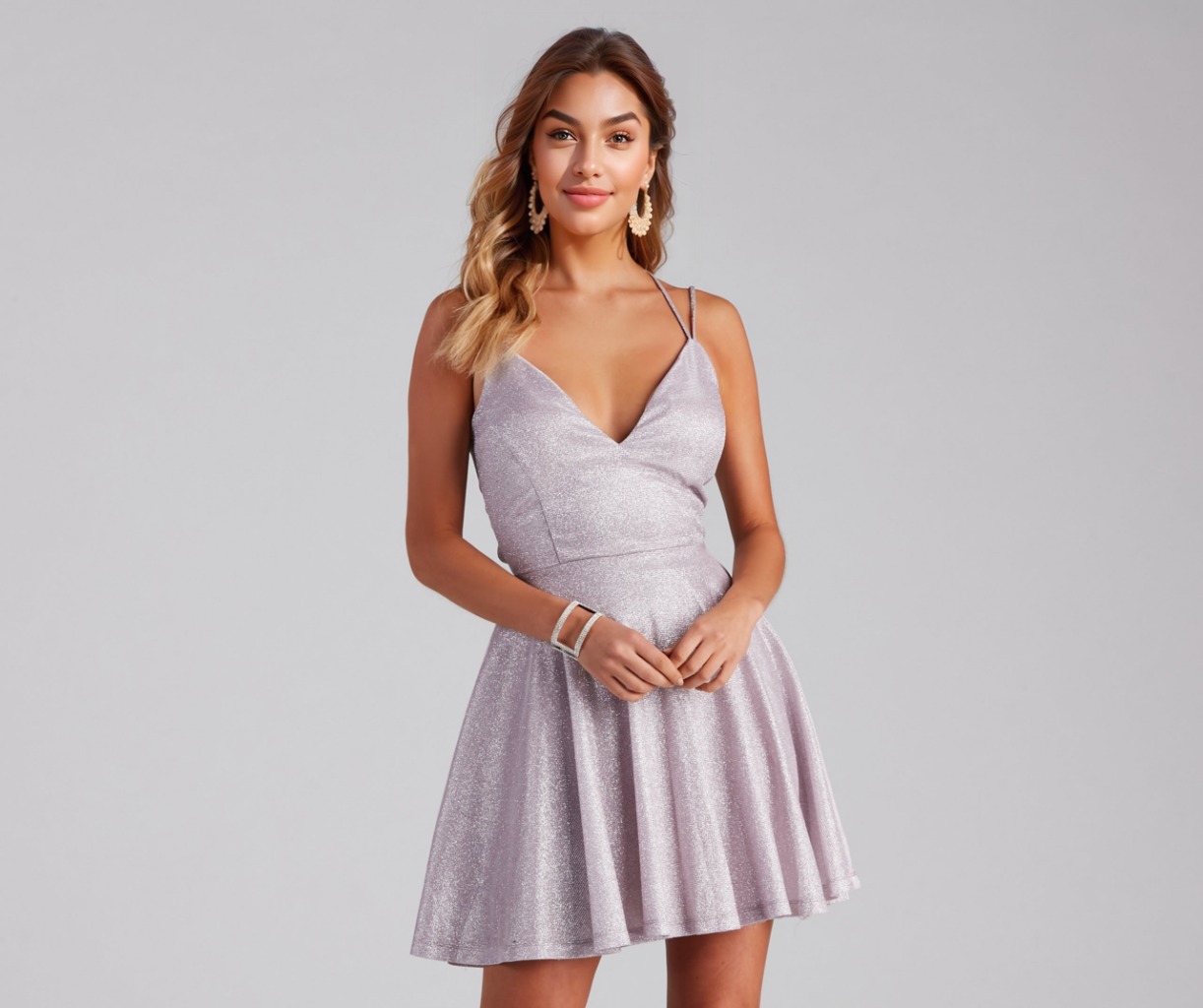 Rashida Lattice Back Glitter Dress
