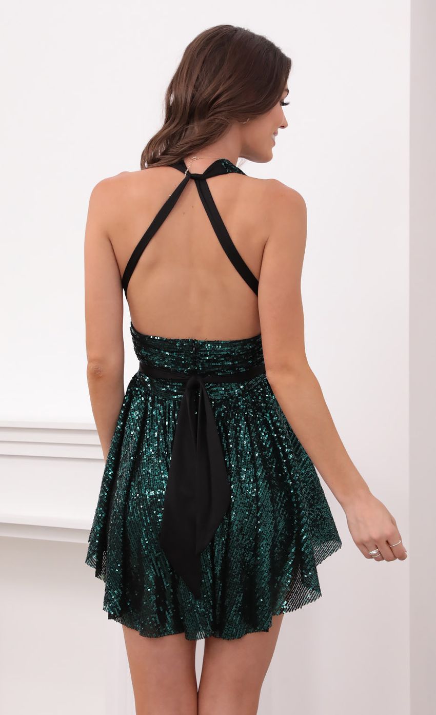 Sequin Halter Dress in Dark Turquoise