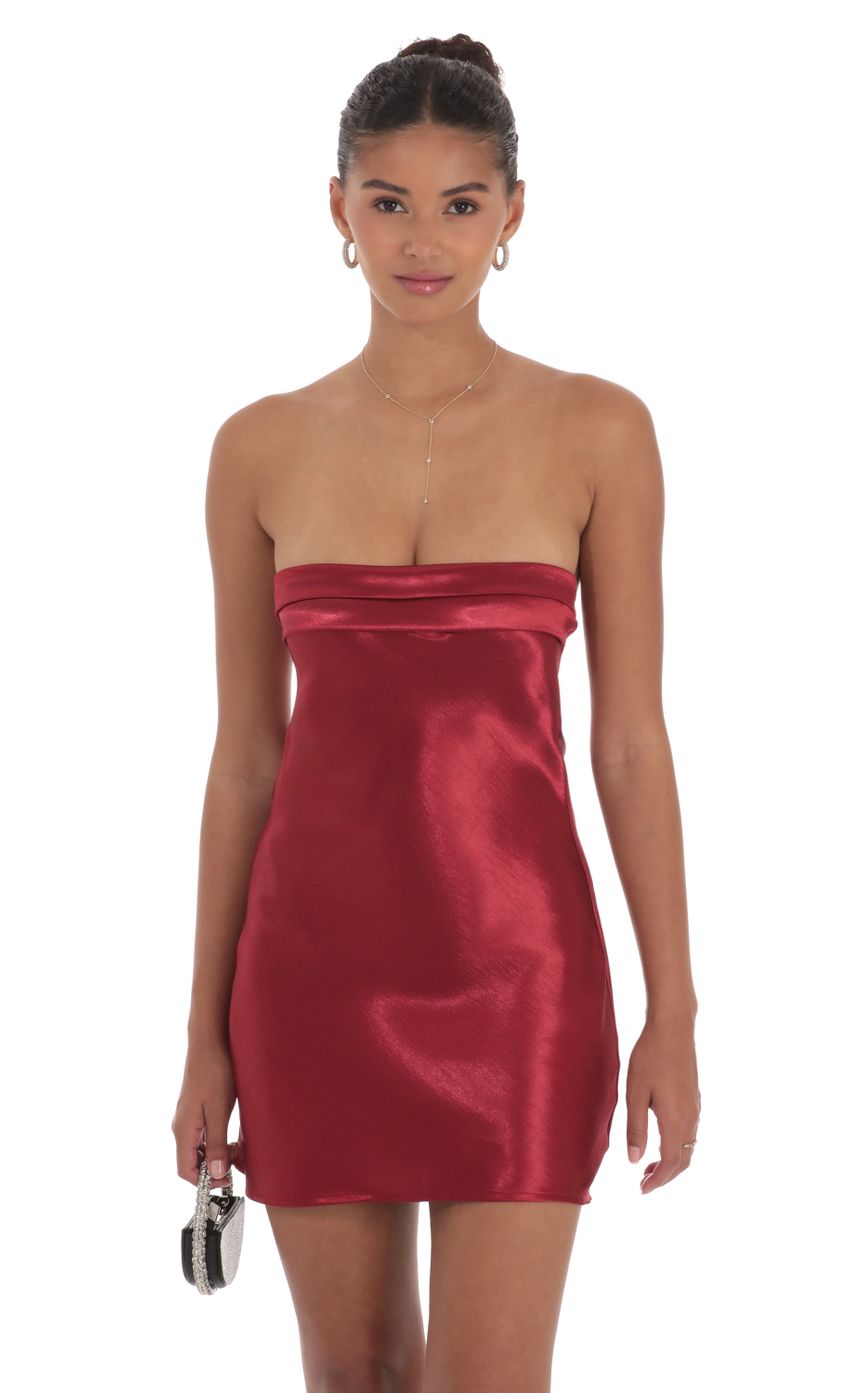 Satin Strapless Slip Dress in Maroon