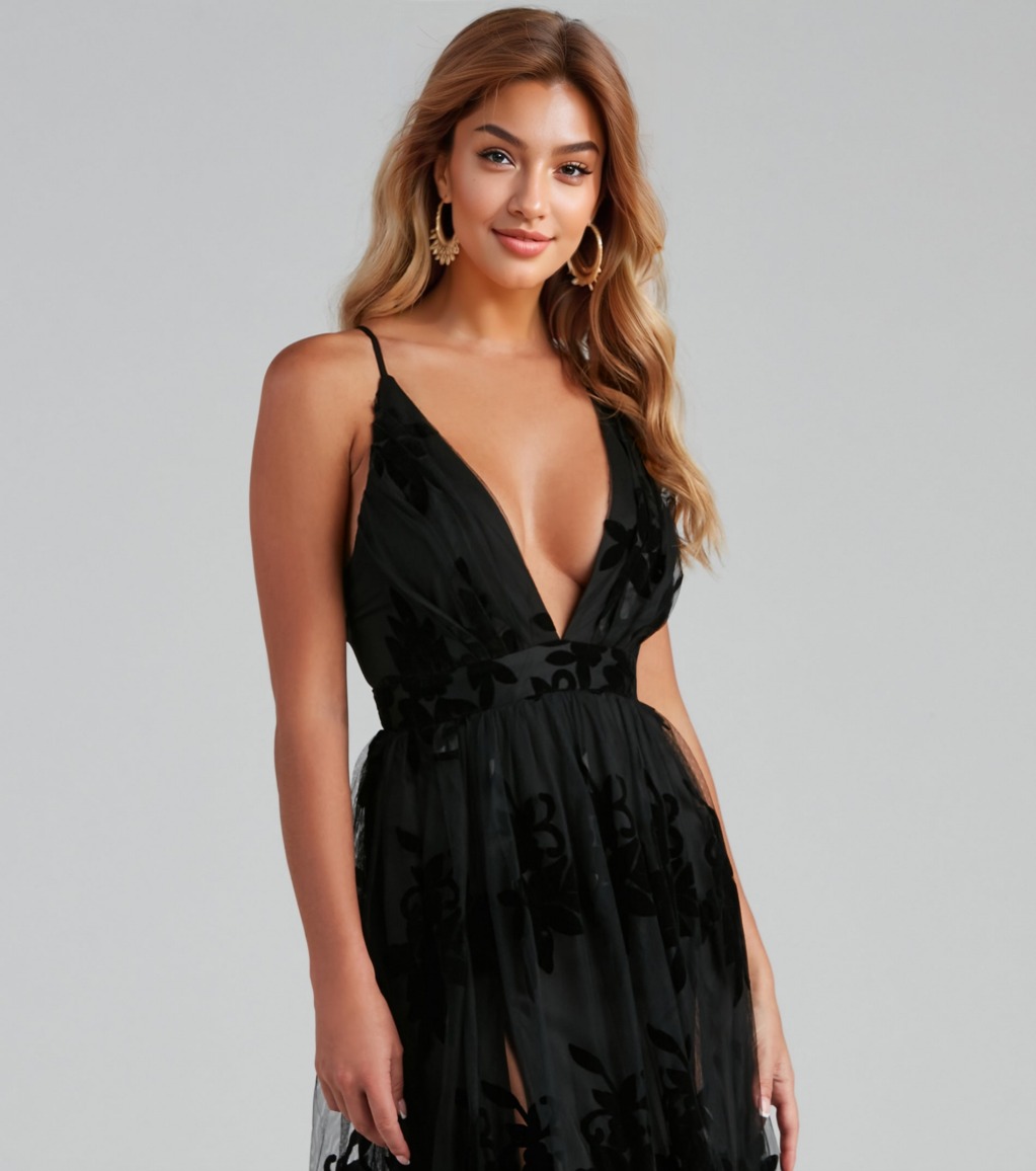 Morgan Formal Flocked Velvet Dress