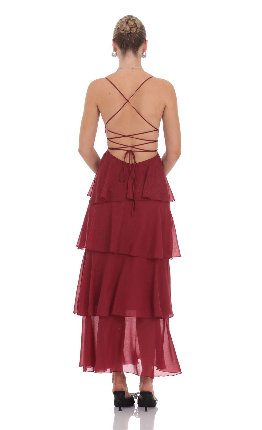 Shimmer Crinkle Maxi Dress in Maroon