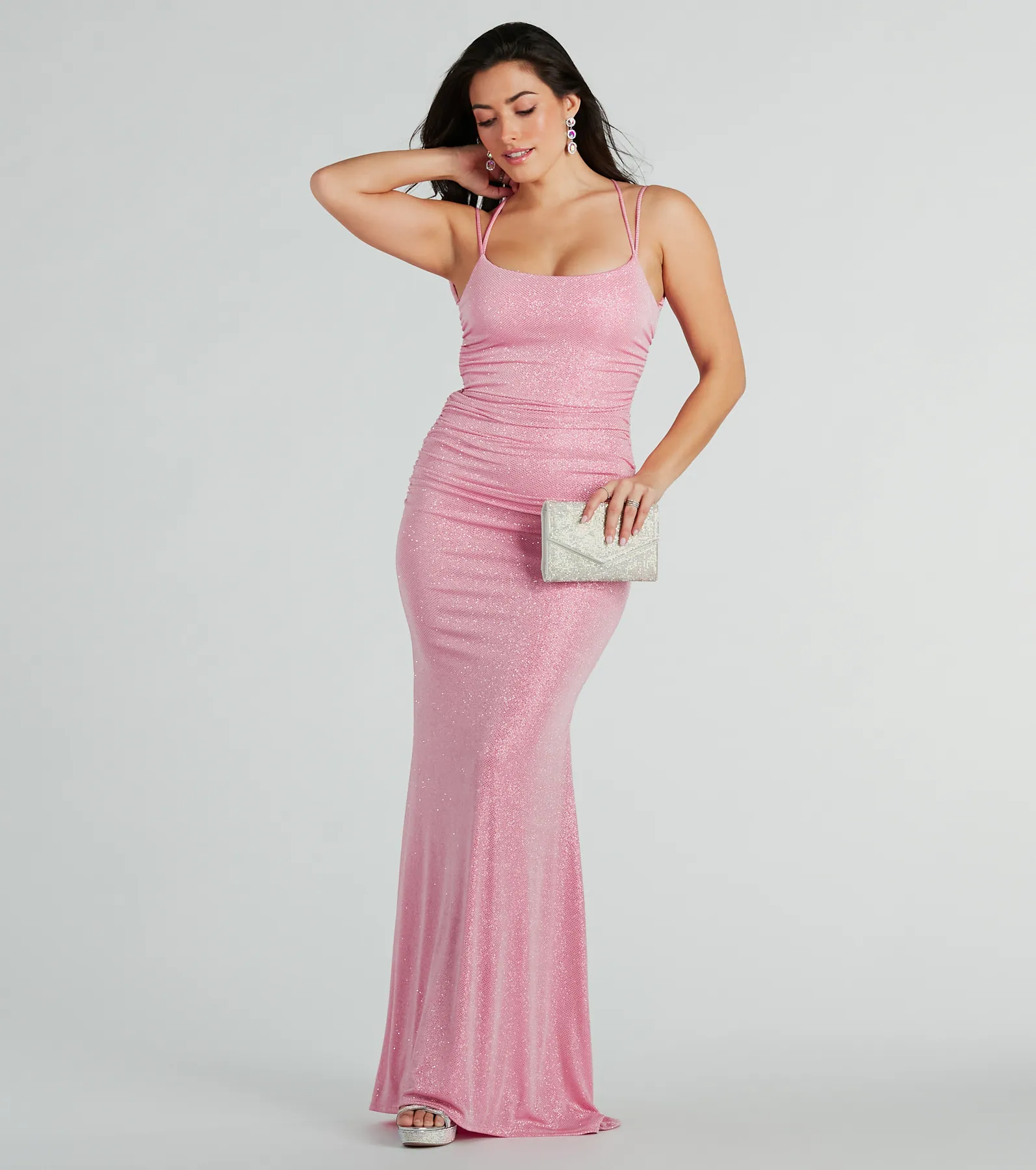 Rylie Formal Glitter Lace-Up Bodycon Long Dress