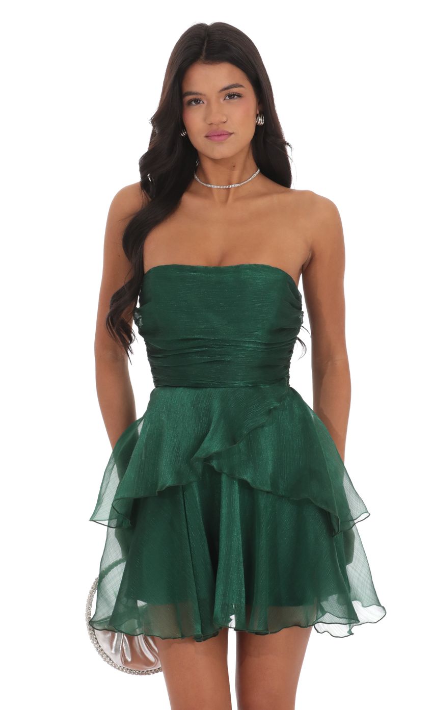Petal Ruffle Strapless Dress in Green