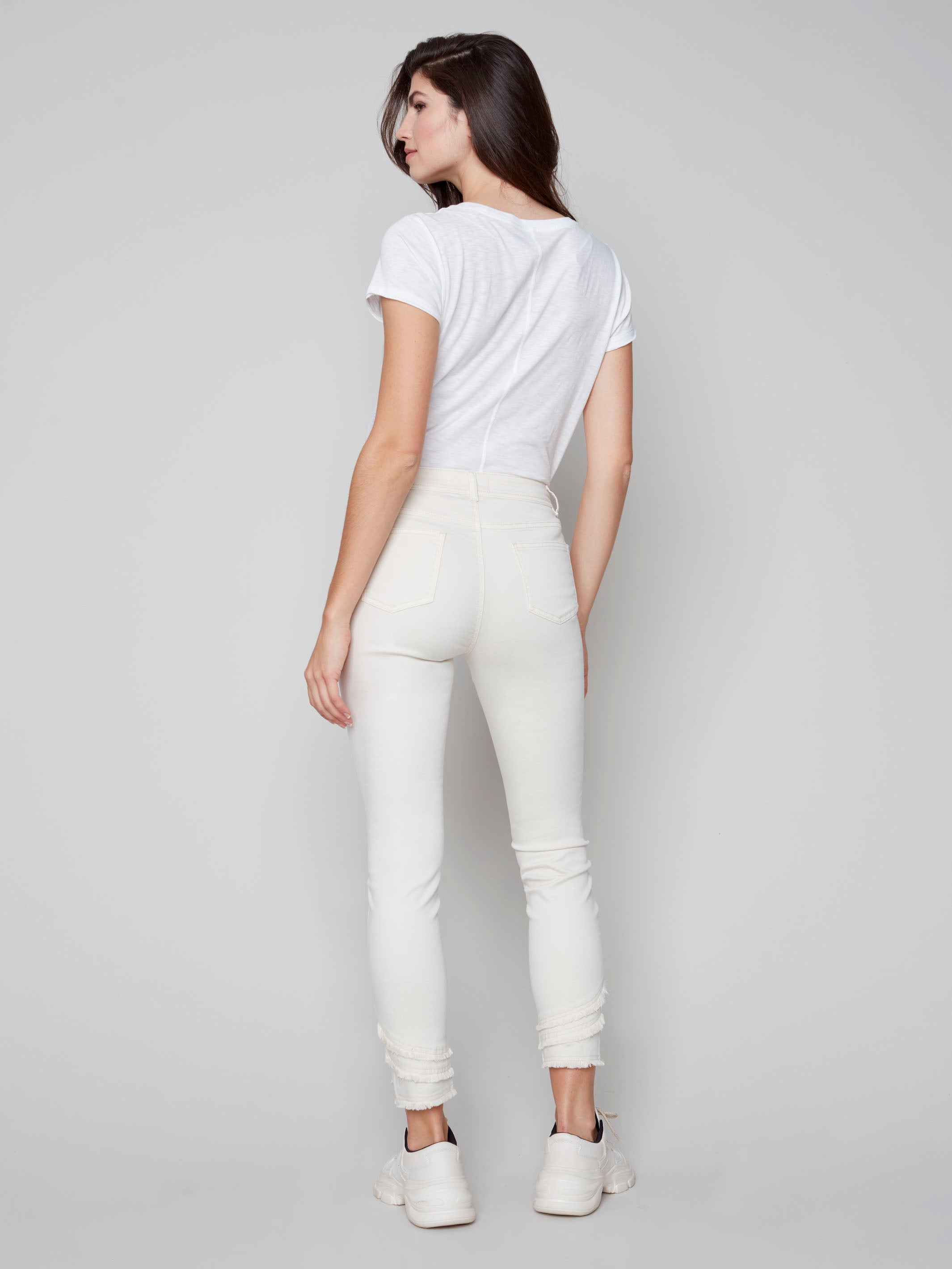 Frayed Hem Denim Pants - Natural