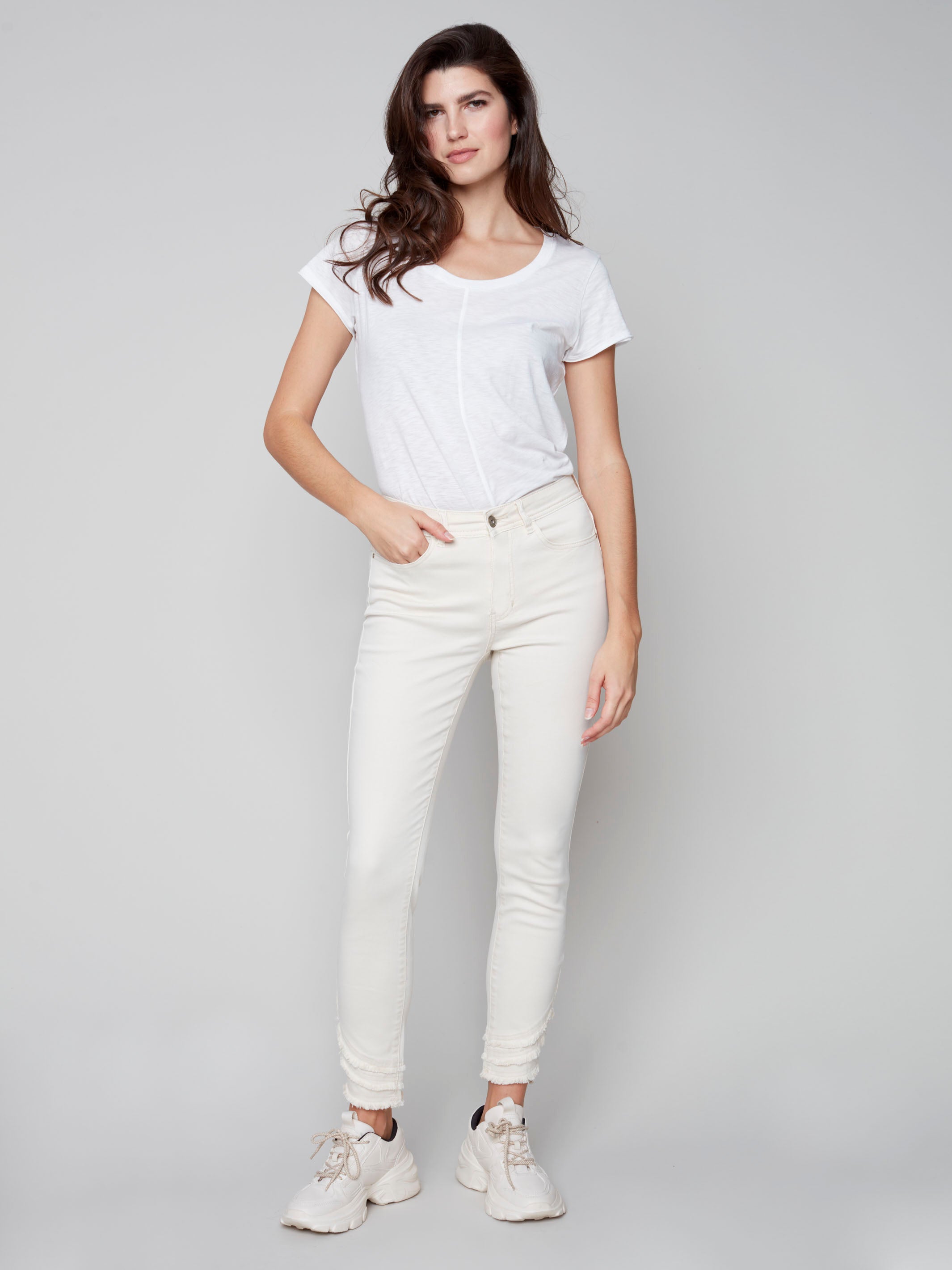 Frayed Hem Denim Pants - Natural