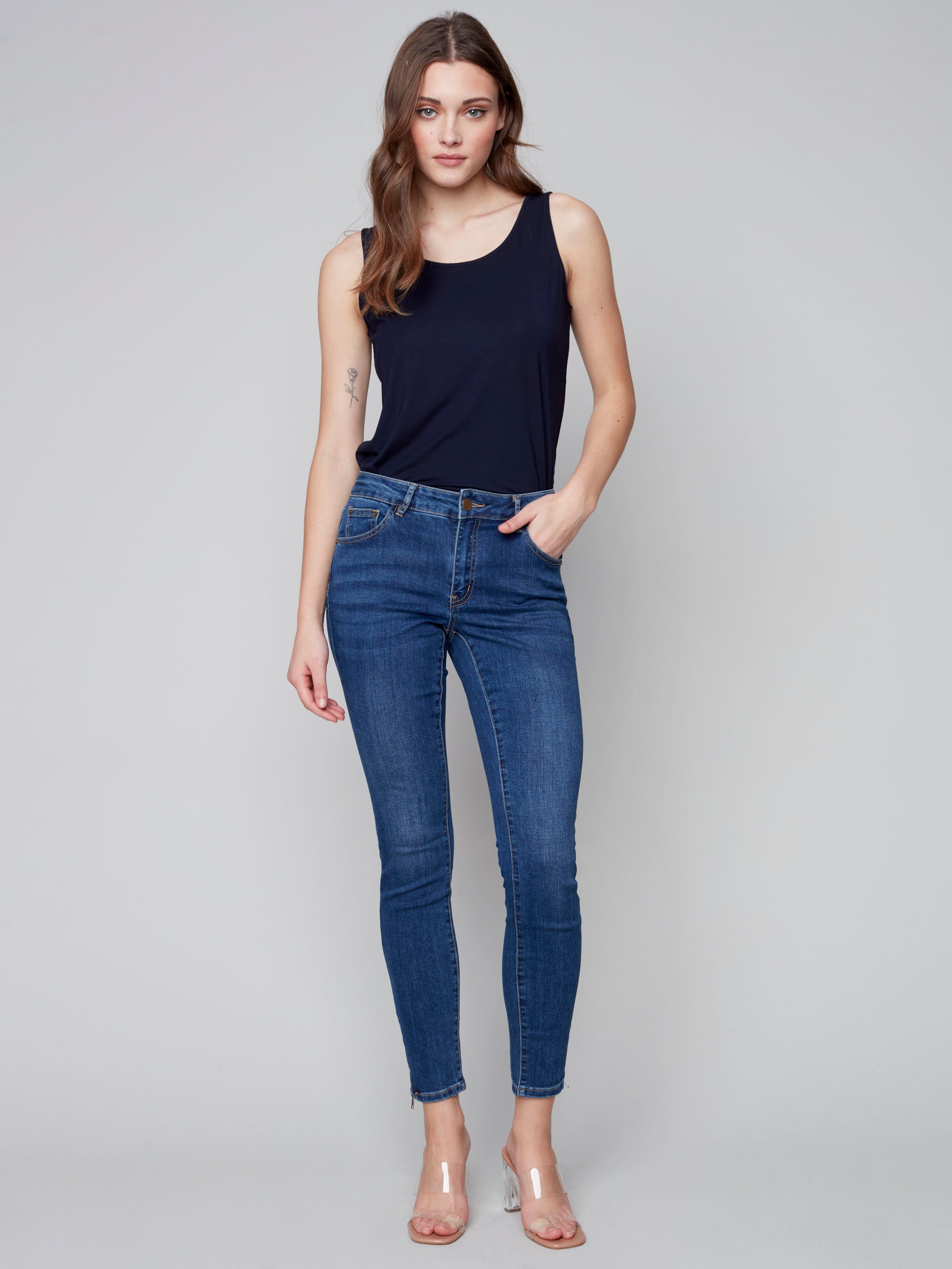 Jeans with Side Zipper - Indigo