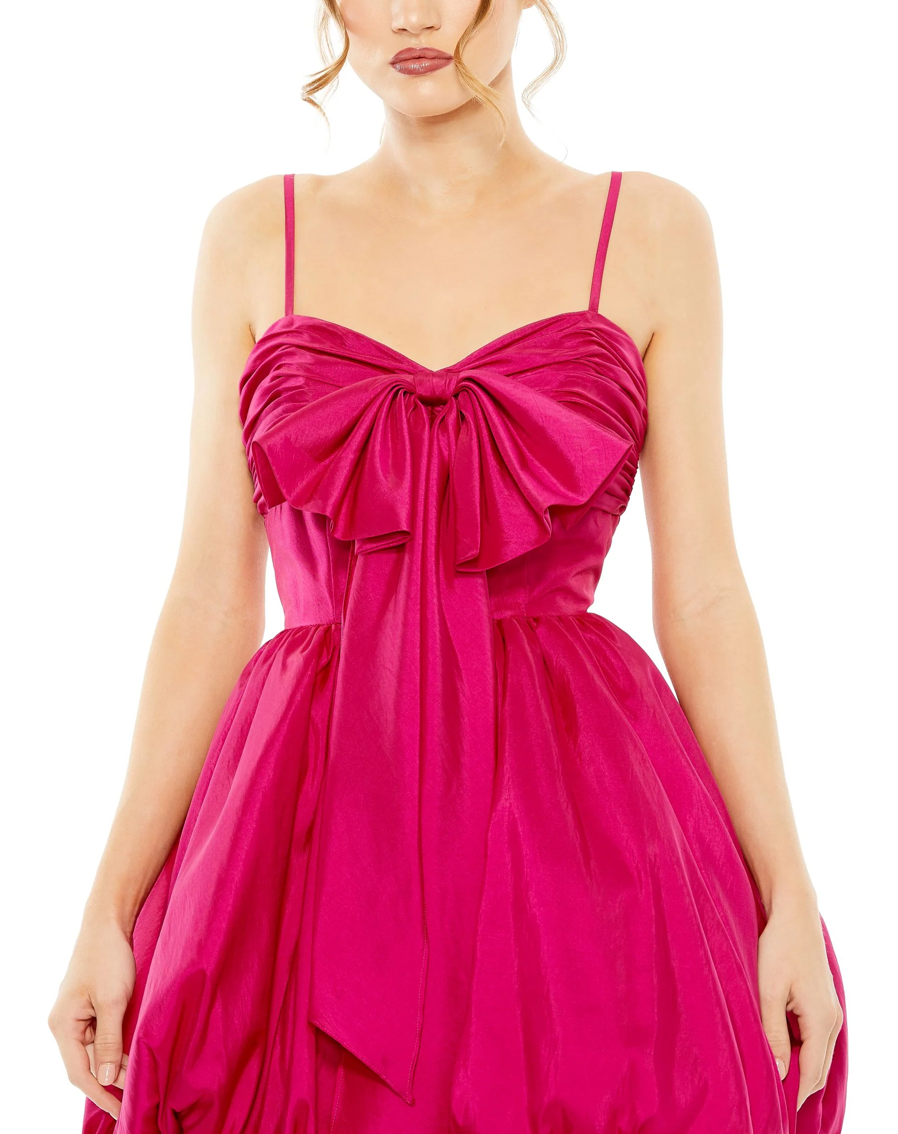 Spaghetti Strap Center Bow Balloon Mini Dress