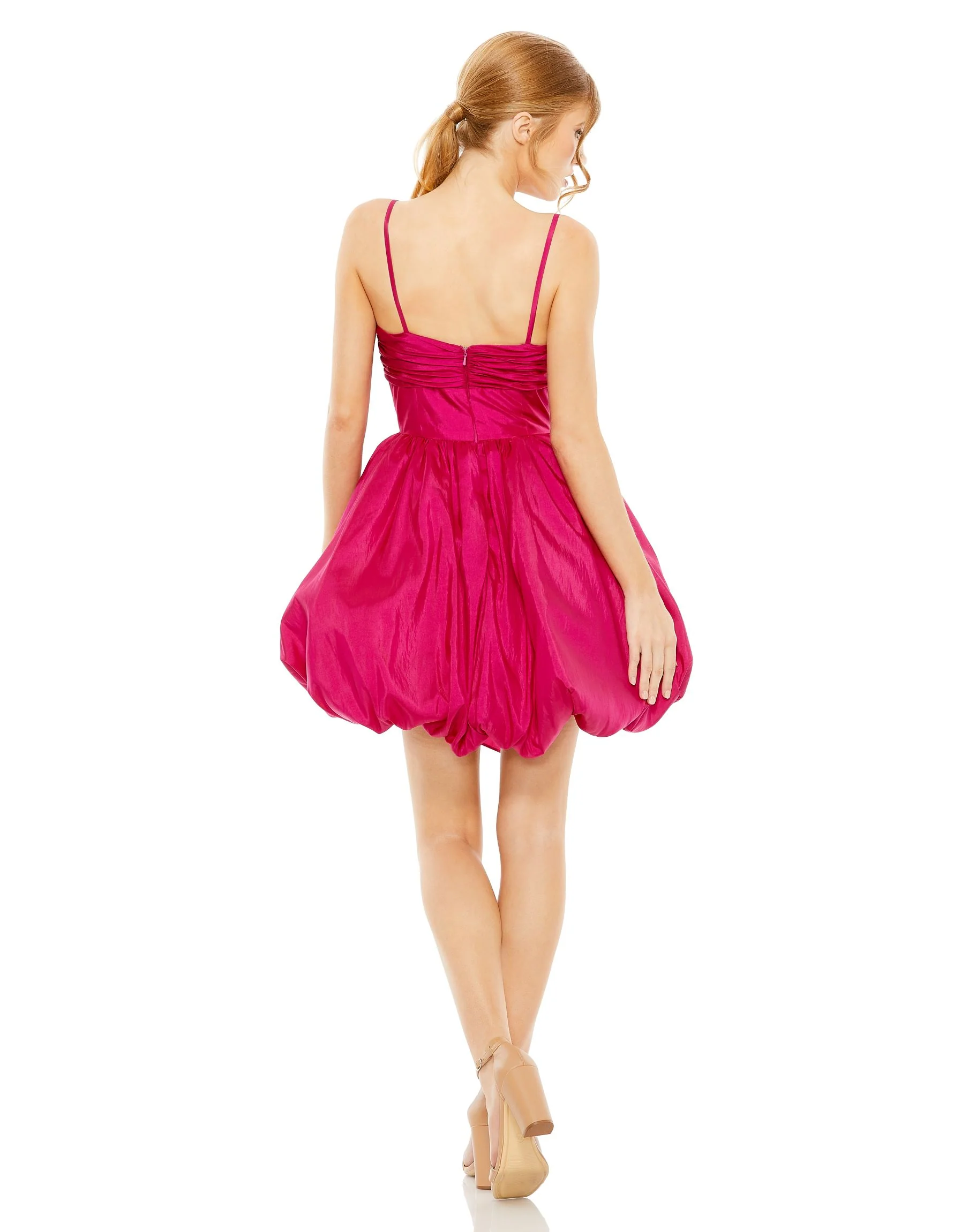 Spaghetti Strap Center Bow Balloon Mini Dress