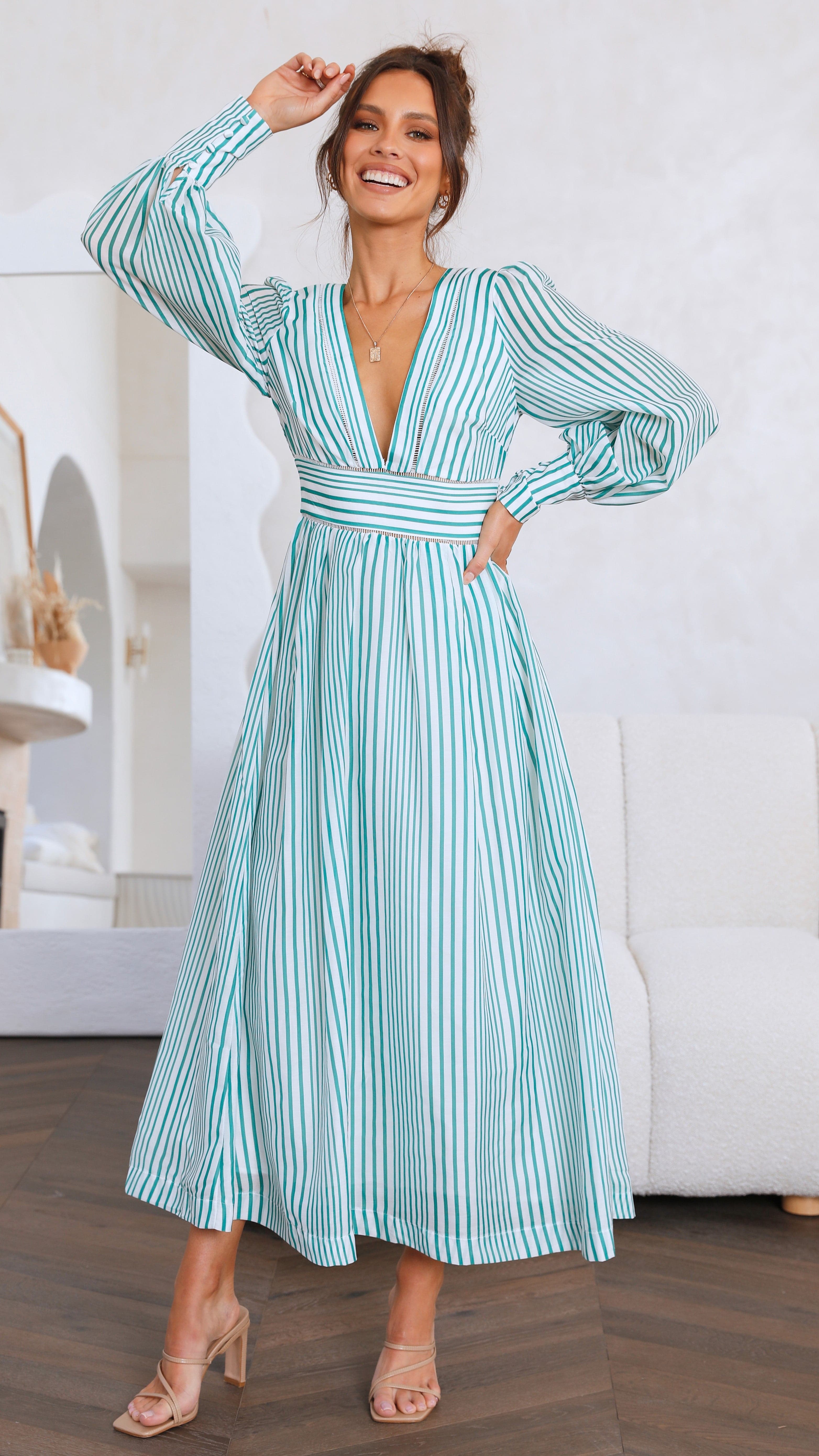 Kikodress - Adora Maxi Dress - Green Stripe