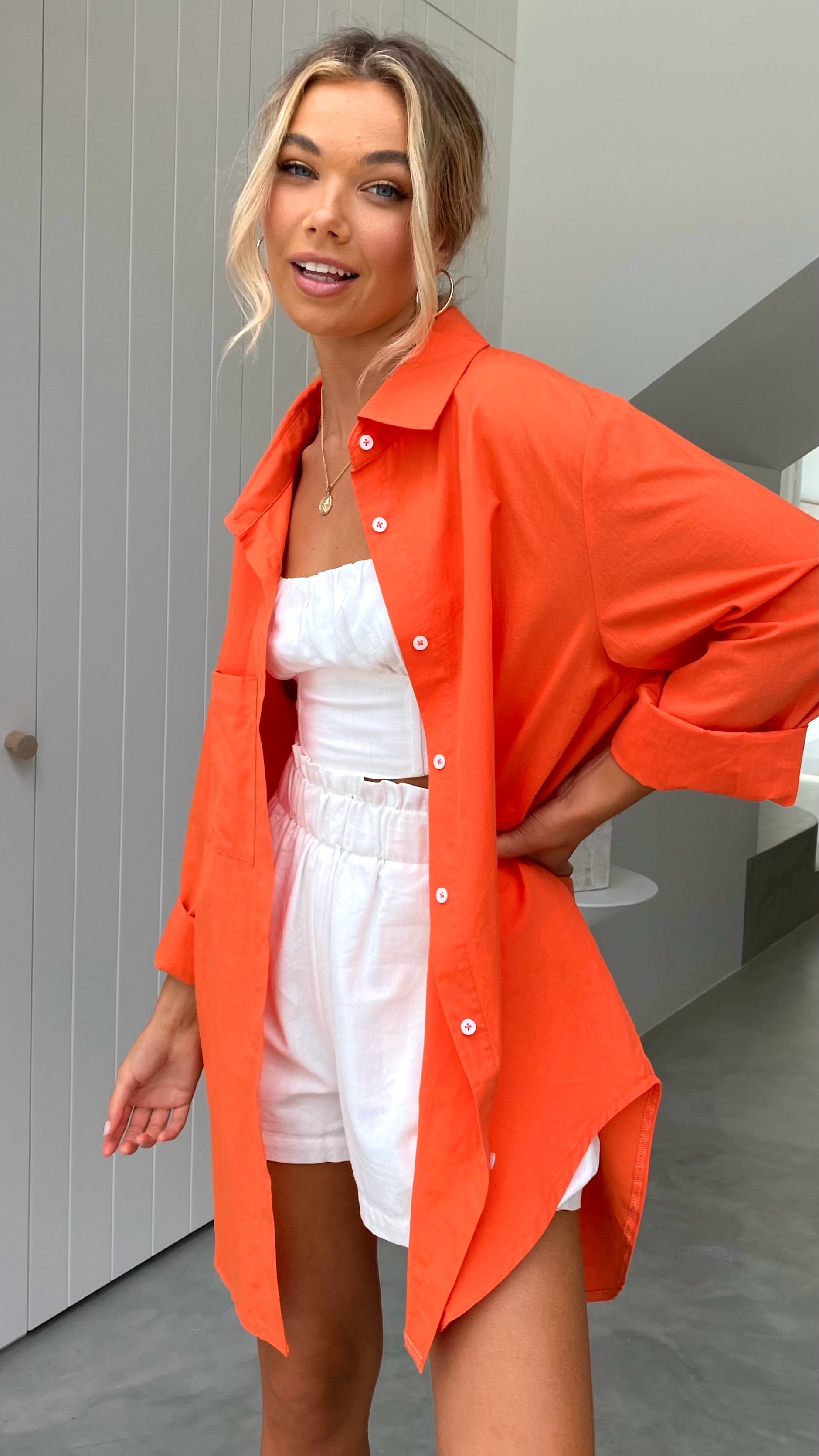 Kikodress - Bello Button Up Shirt - Tangerine