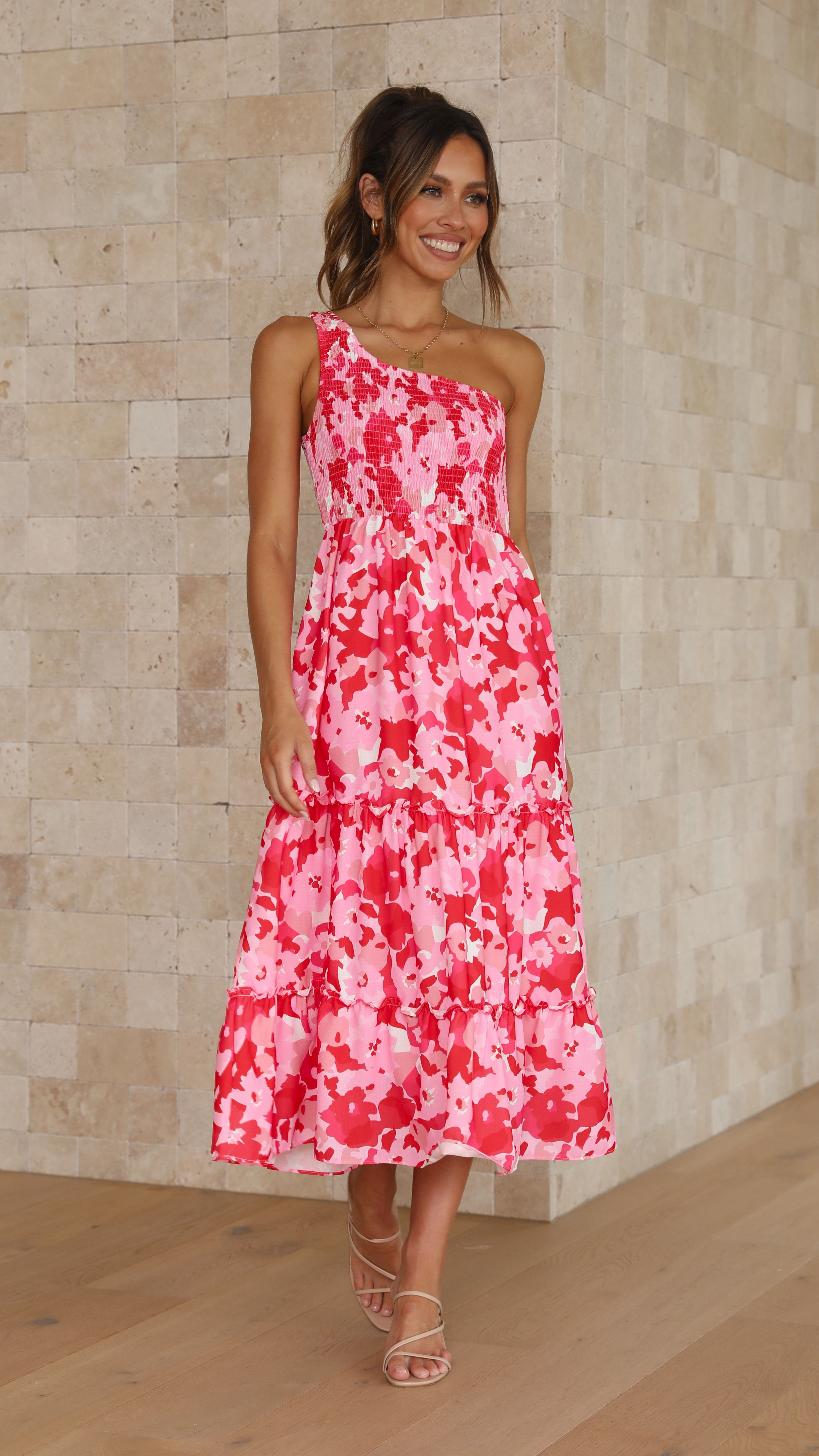 Kikodress - Ren One Shoulder Midi Dress - Posey Print