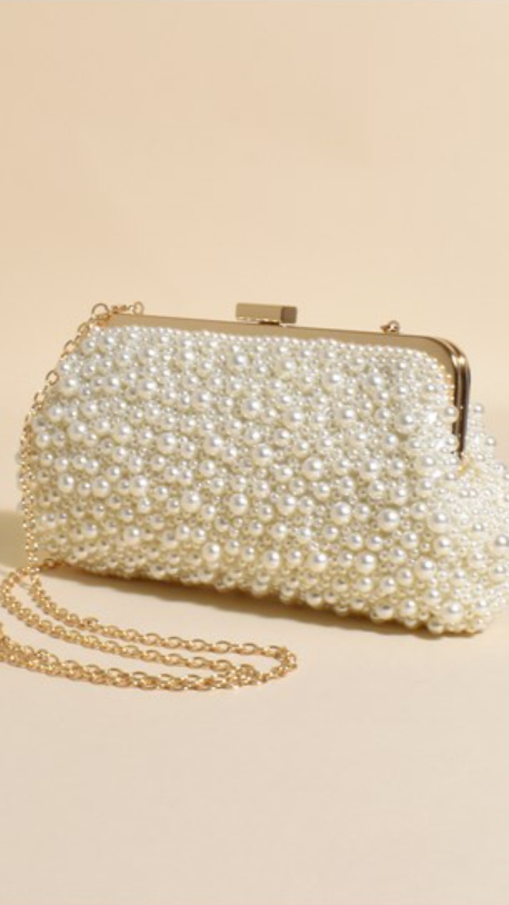 Kikodress - Norma Jean Faux Pearl Clutch - Cream/Gold