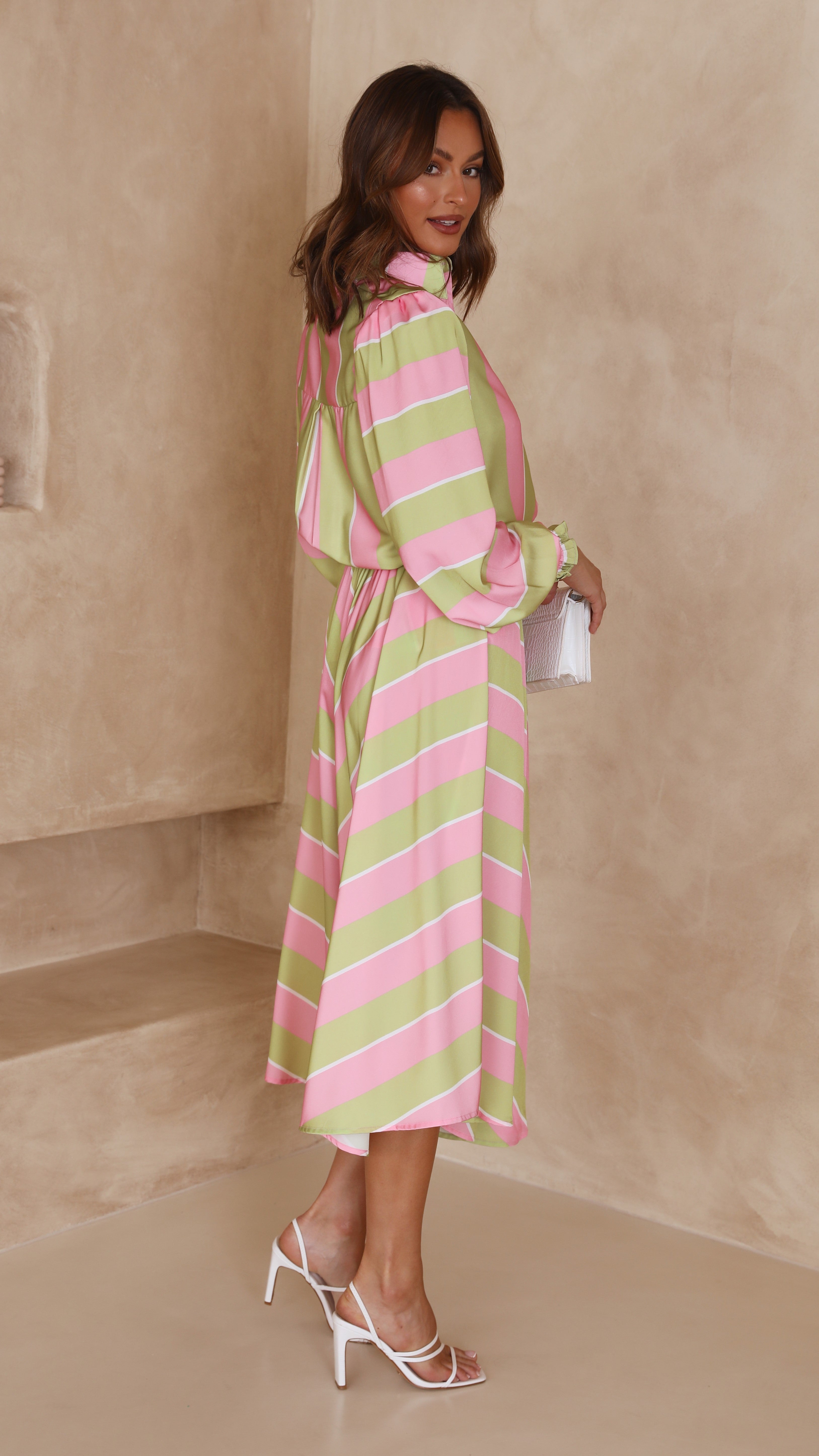 Kikodress - Tammie Long Sleeved Top - Pink/Green Stripe