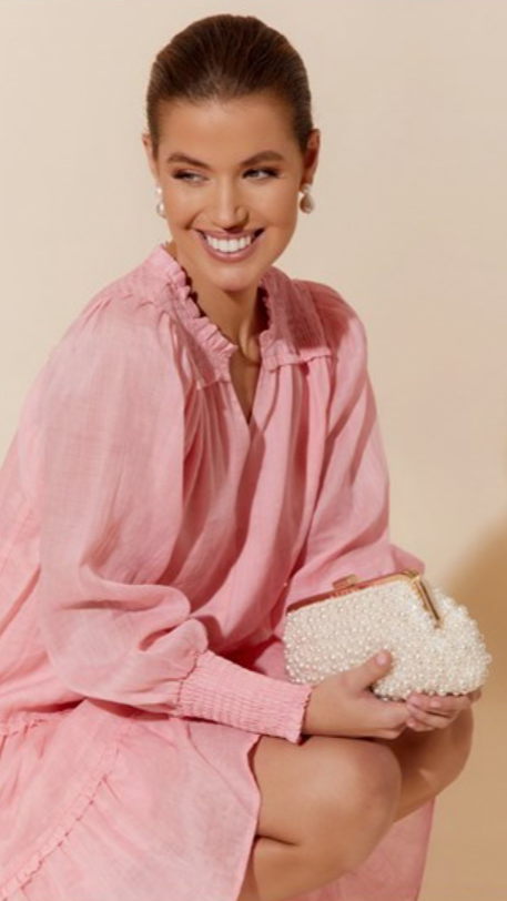 Kikodress - Norma Jean Faux Pearl Clutch - Cream/Gold