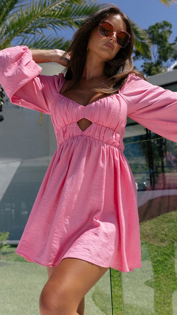 Kikodress - Freya Long Sleeve Dress - Bubblegum