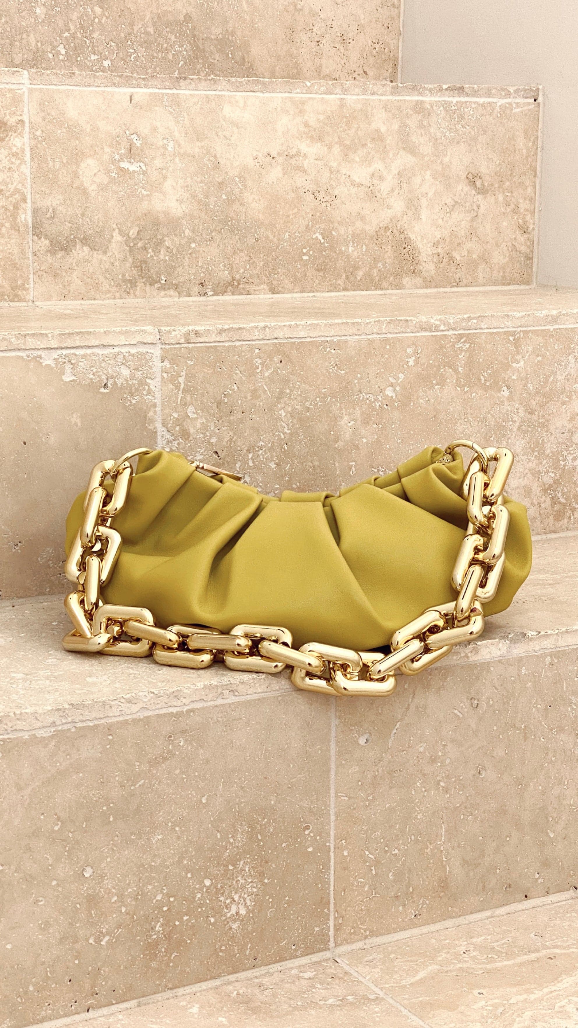 Kikodress - Kimber Pleat Crescent Shoulder Bag - Chartreuse