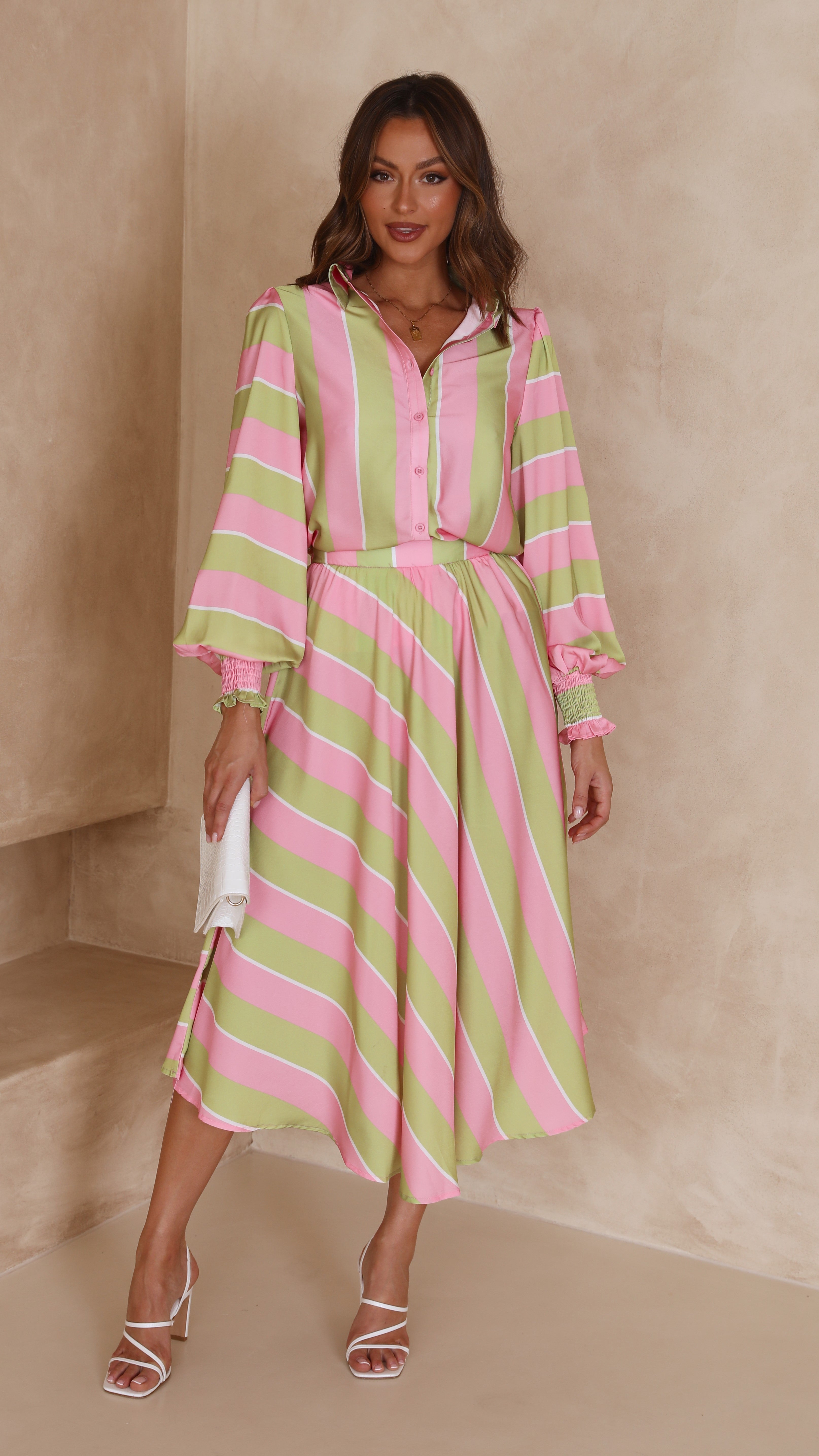Kikodress - Tammie Maxi Skirt - Pink/Green Stripe
