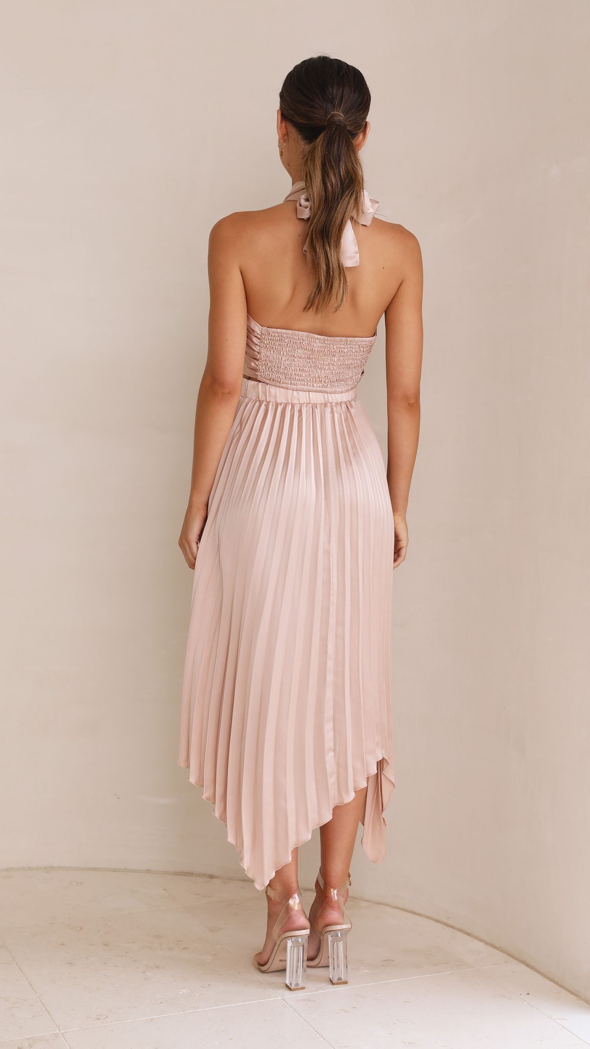 Kikodress - Tilley Pleated Top and Skirt Set - Champagne