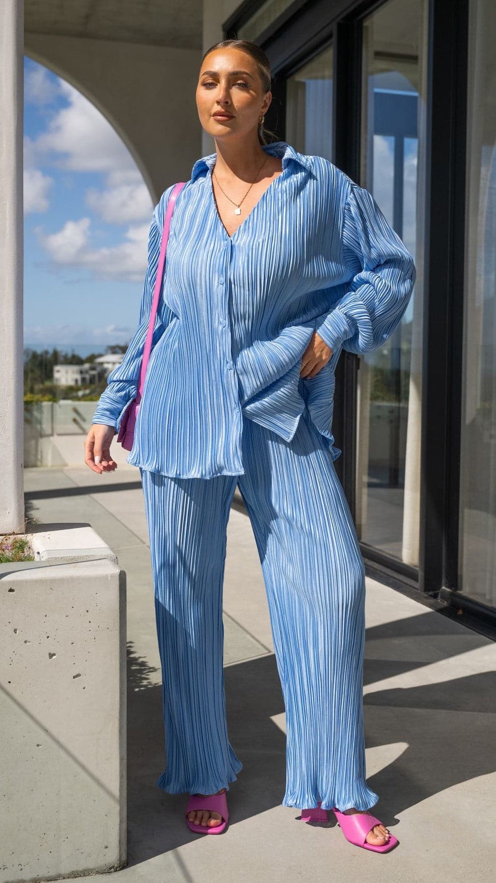 Kikodress - Stella Plisse Pants - Light Blue