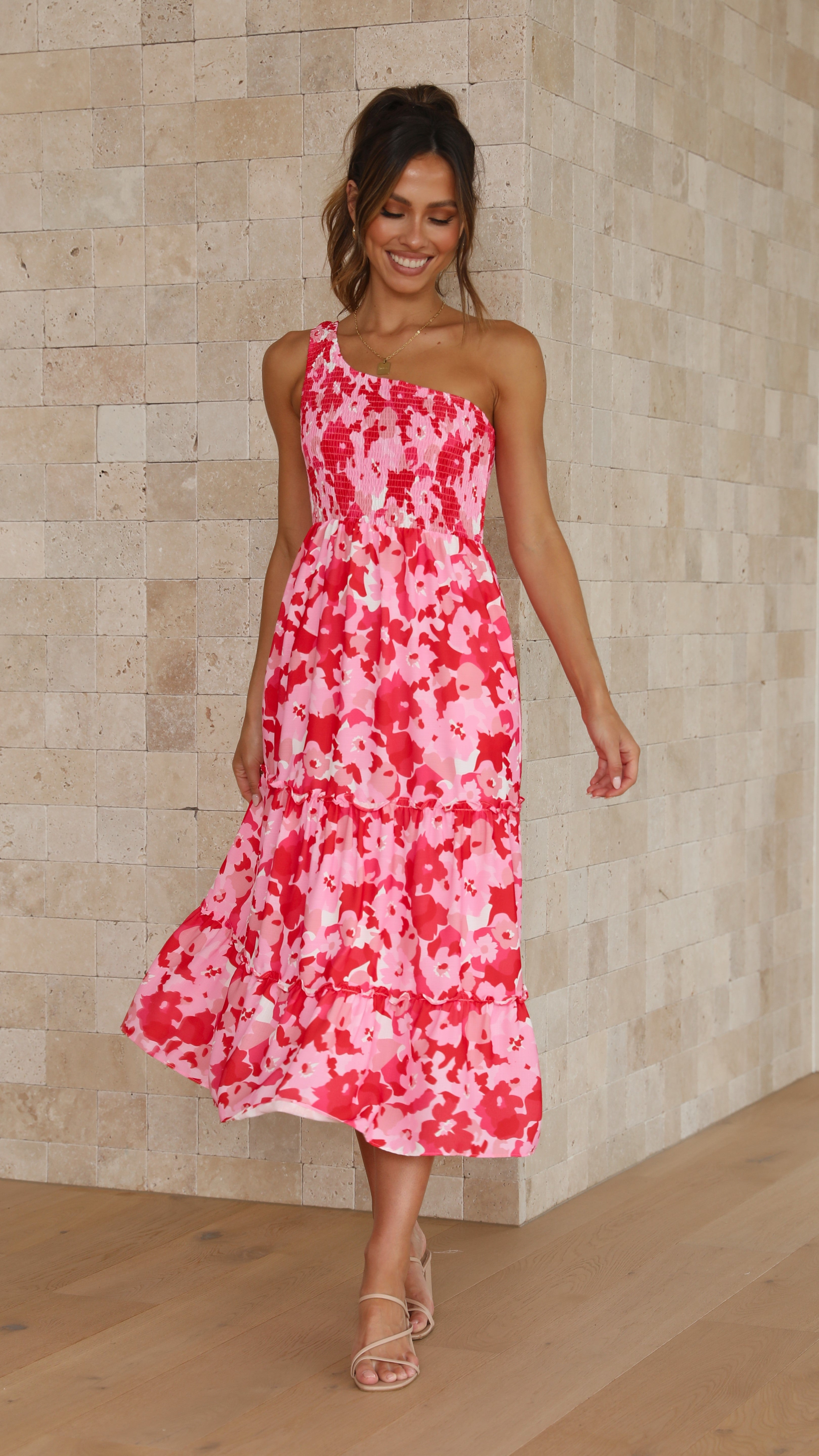 Kikodress - Ren One Shoulder Midi Dress - Posey Print