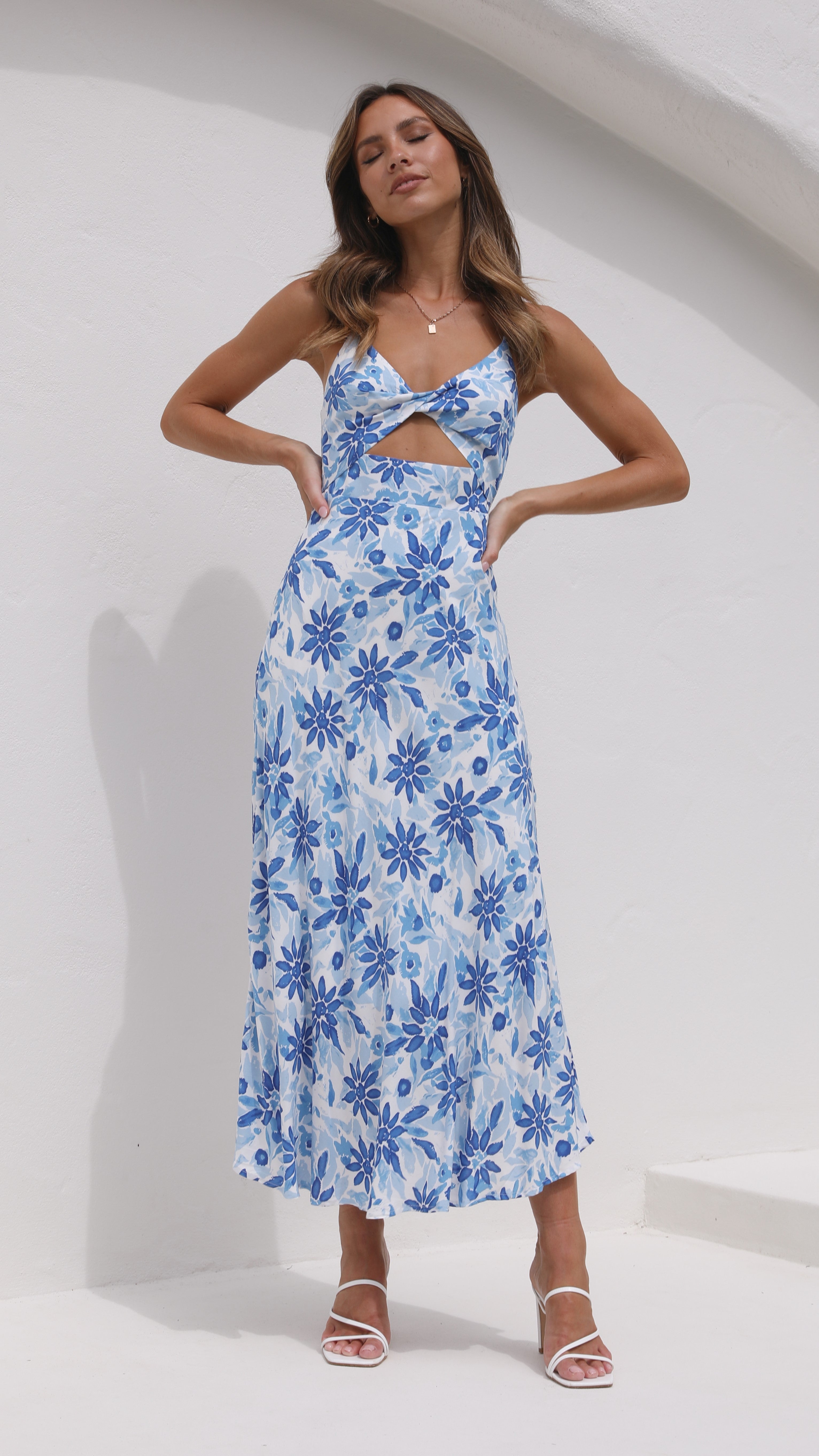 Kikodress - Delilah Midi Dress - Blue/White Floral
