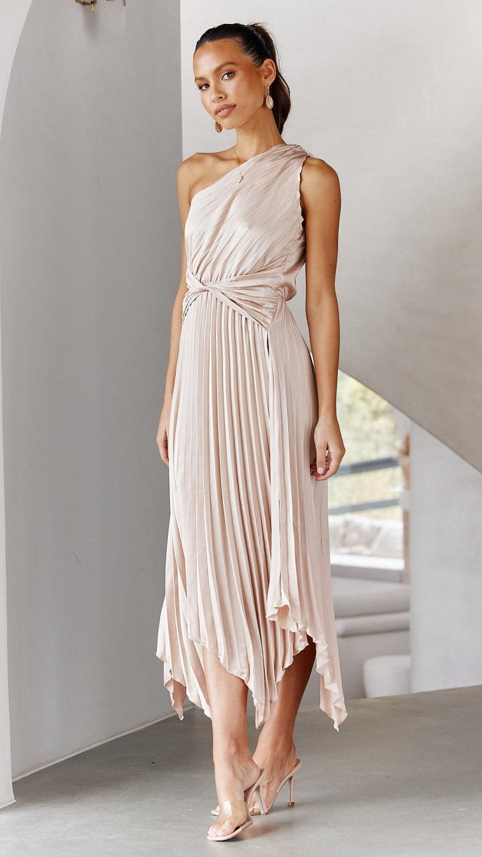 Kikodress - Cali One Shoulder Midi Dress - Champagne