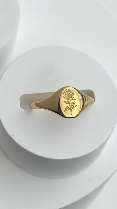 Kikodress - Sunflower Signet Ring - Gold