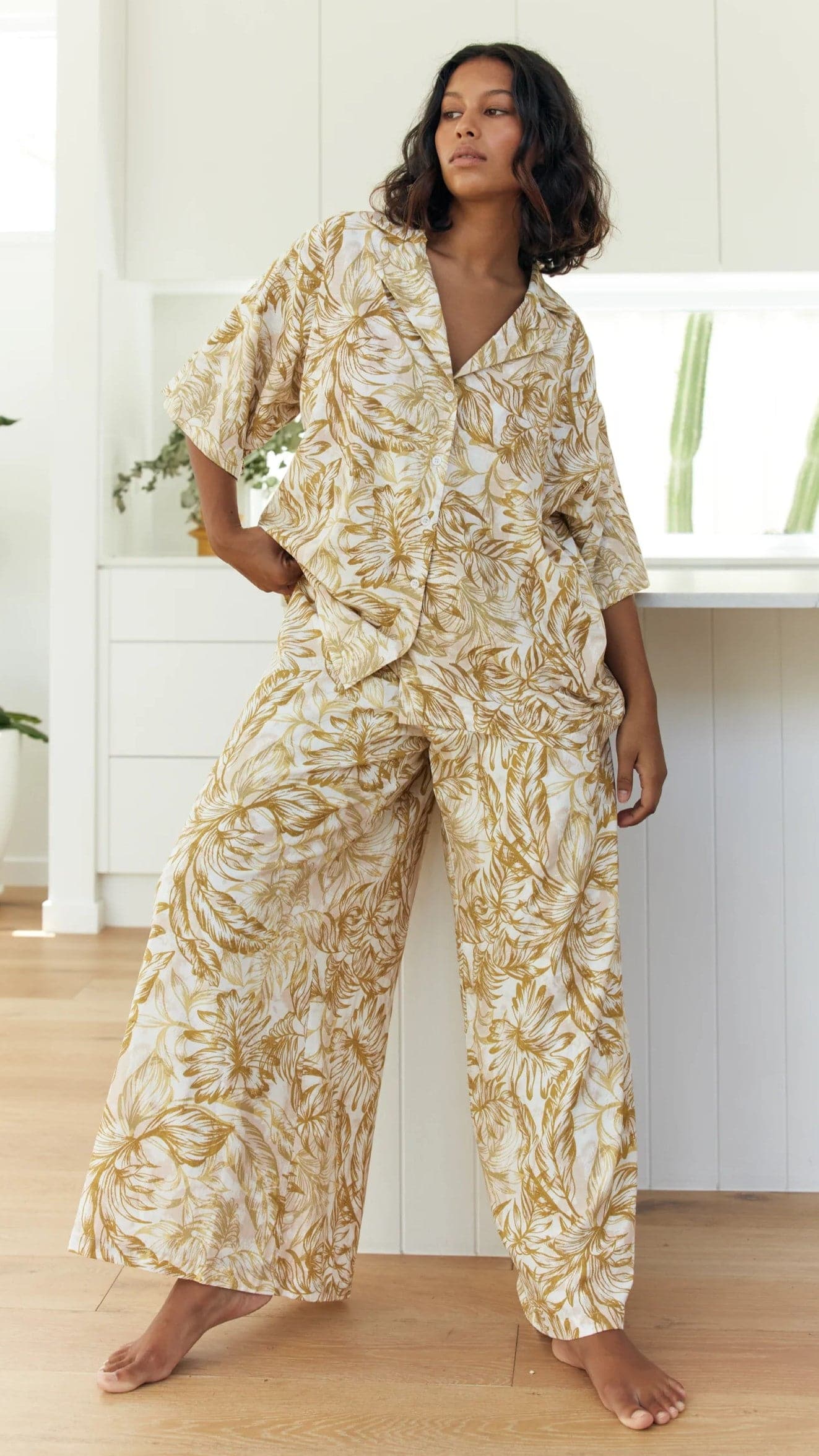 Kikodress - Tijuana Pants - Gold Leaf Print