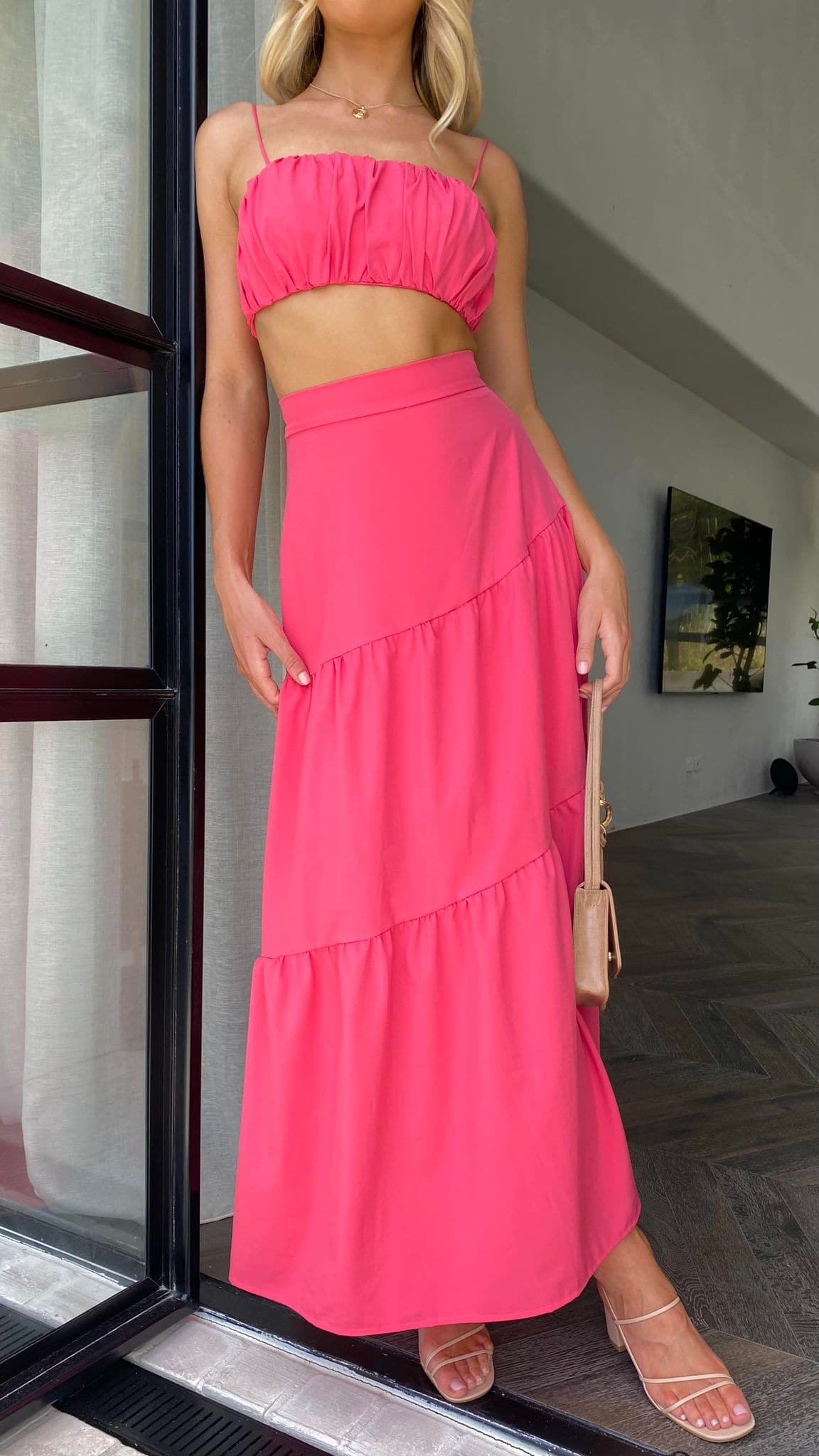 Kikodress - Saraya Top and Skirt Set - Hot Pink