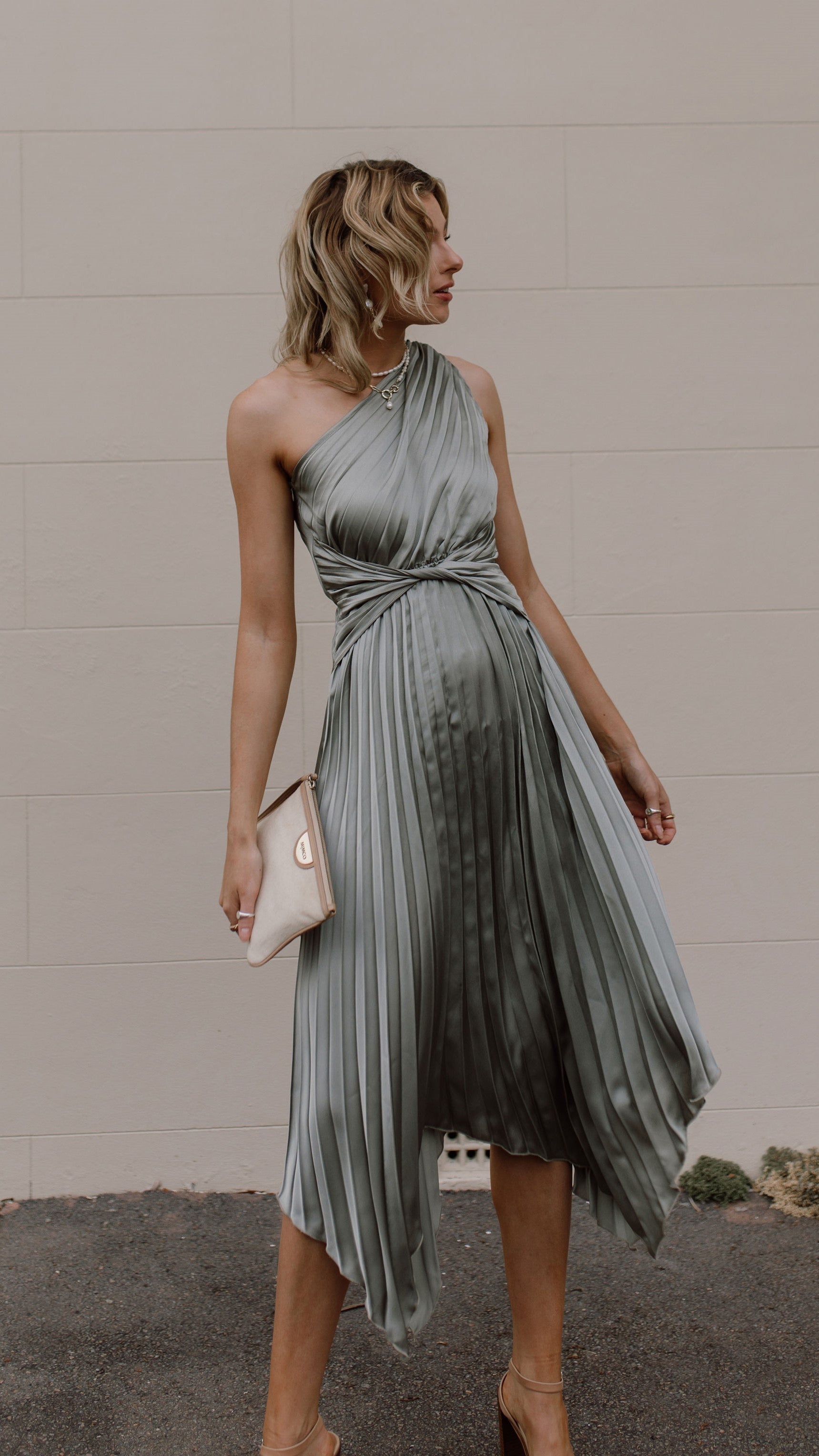 Kikodress - Cali One Shoulder Midi Dress - Olive