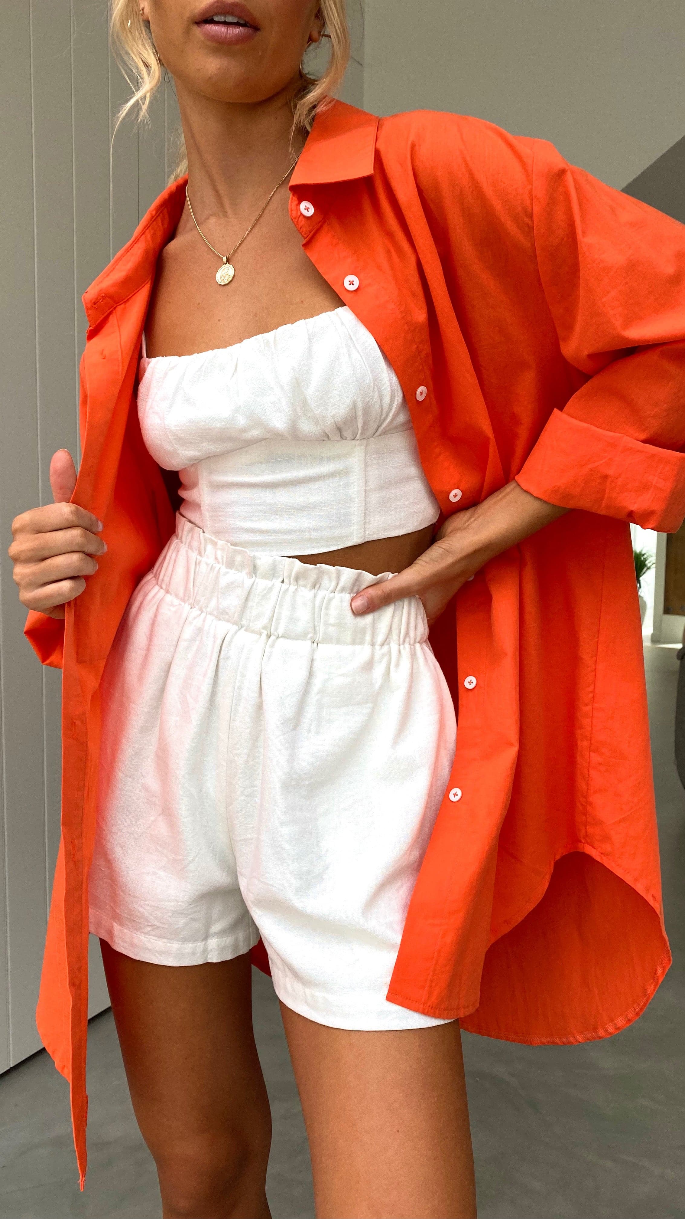 Kikodress - Bello Button Up Shirt - Tangerine