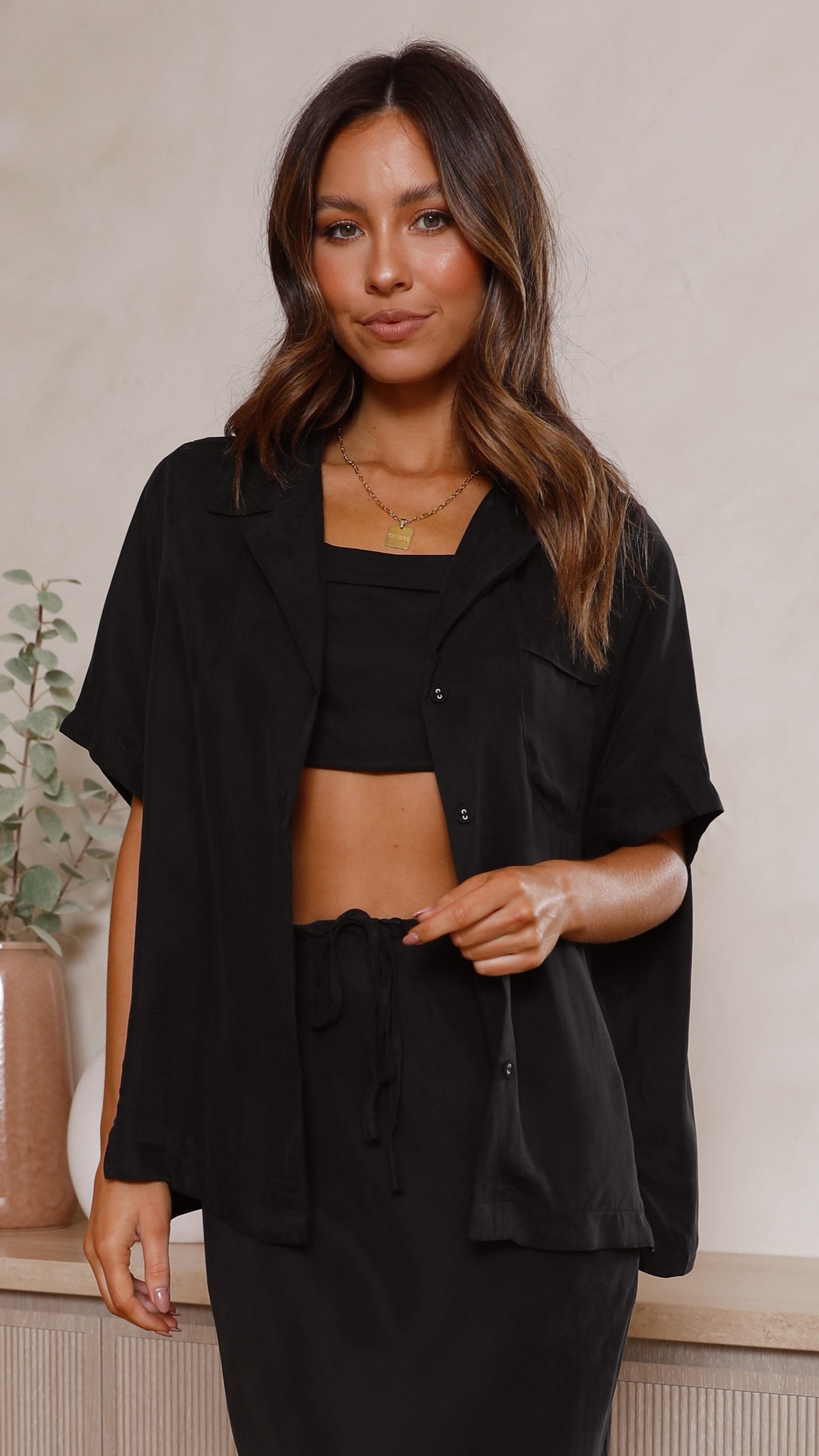 Kikodress - Whitney Button Up Shirt - Black Cupro