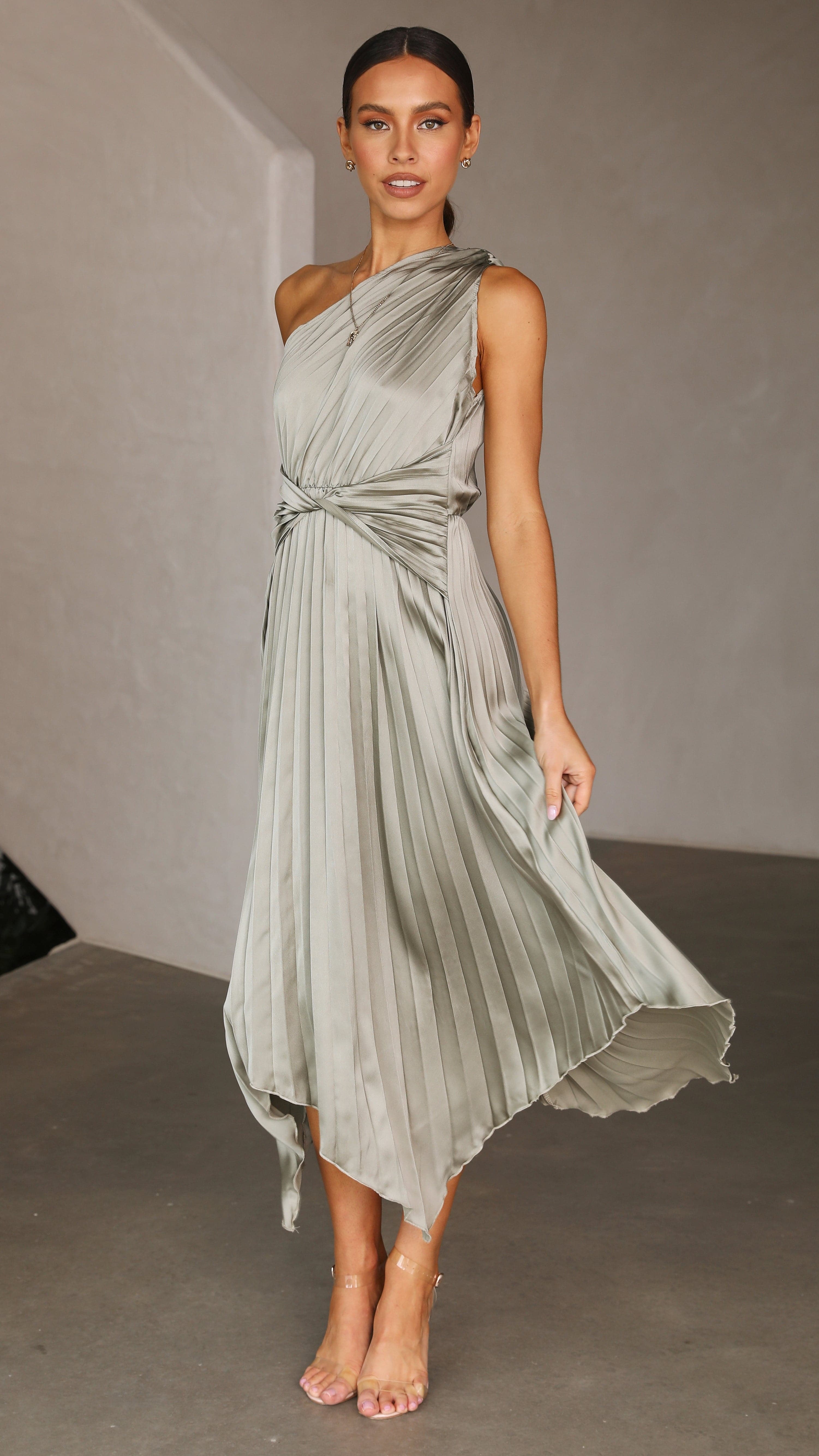 Kikodress - Cali One Shoulder Midi Dress - Olive