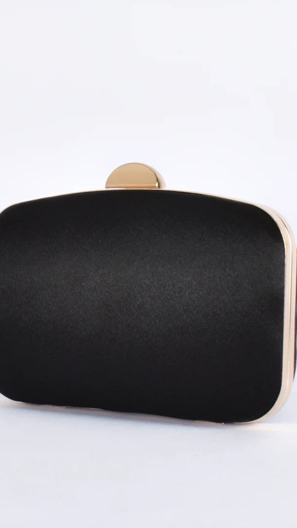 Kikodress - Alayna Satin Structured Clutch - Black