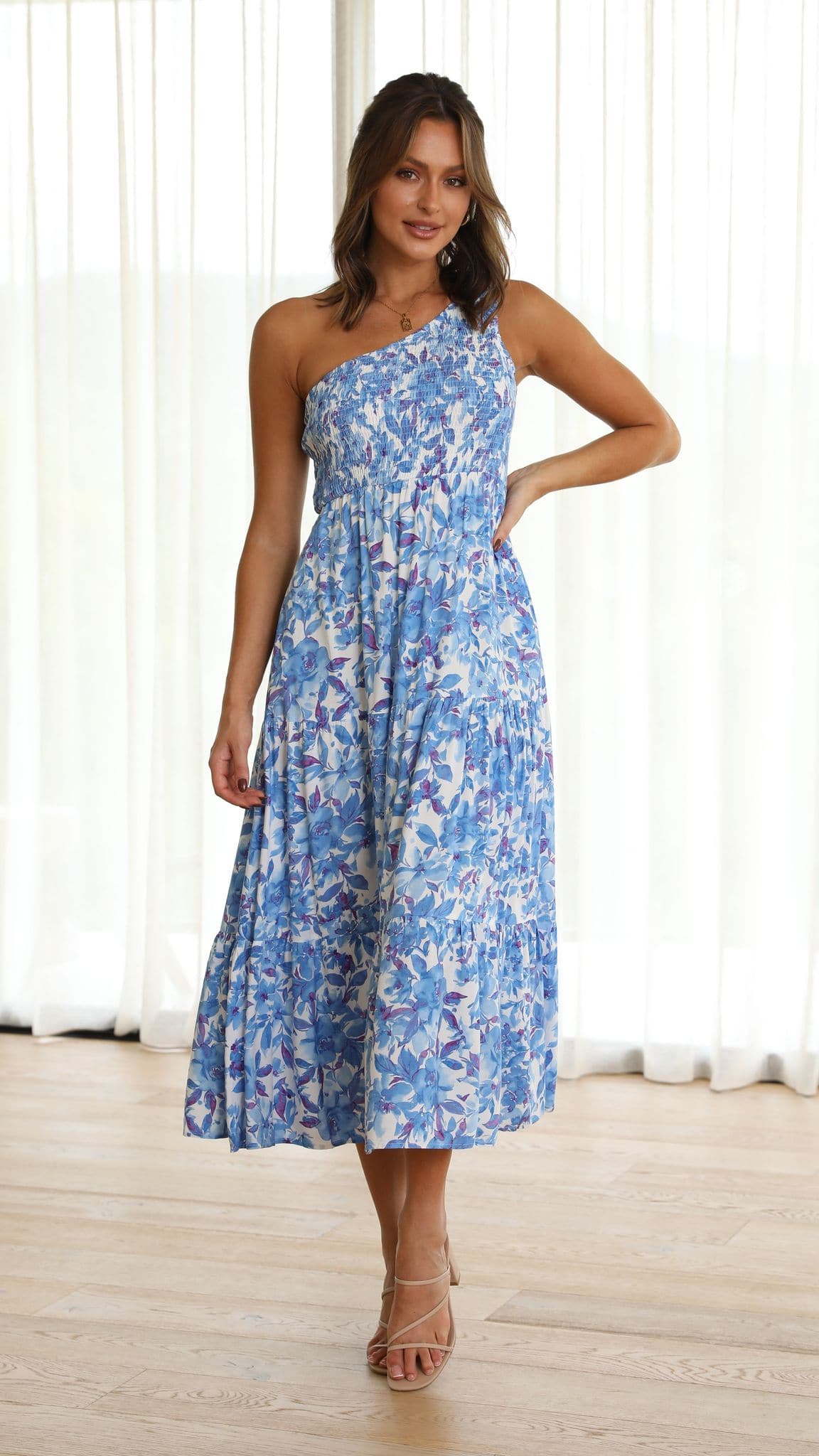Kikodress - Angi One Shoulder Maxi Dress - Blue Floral