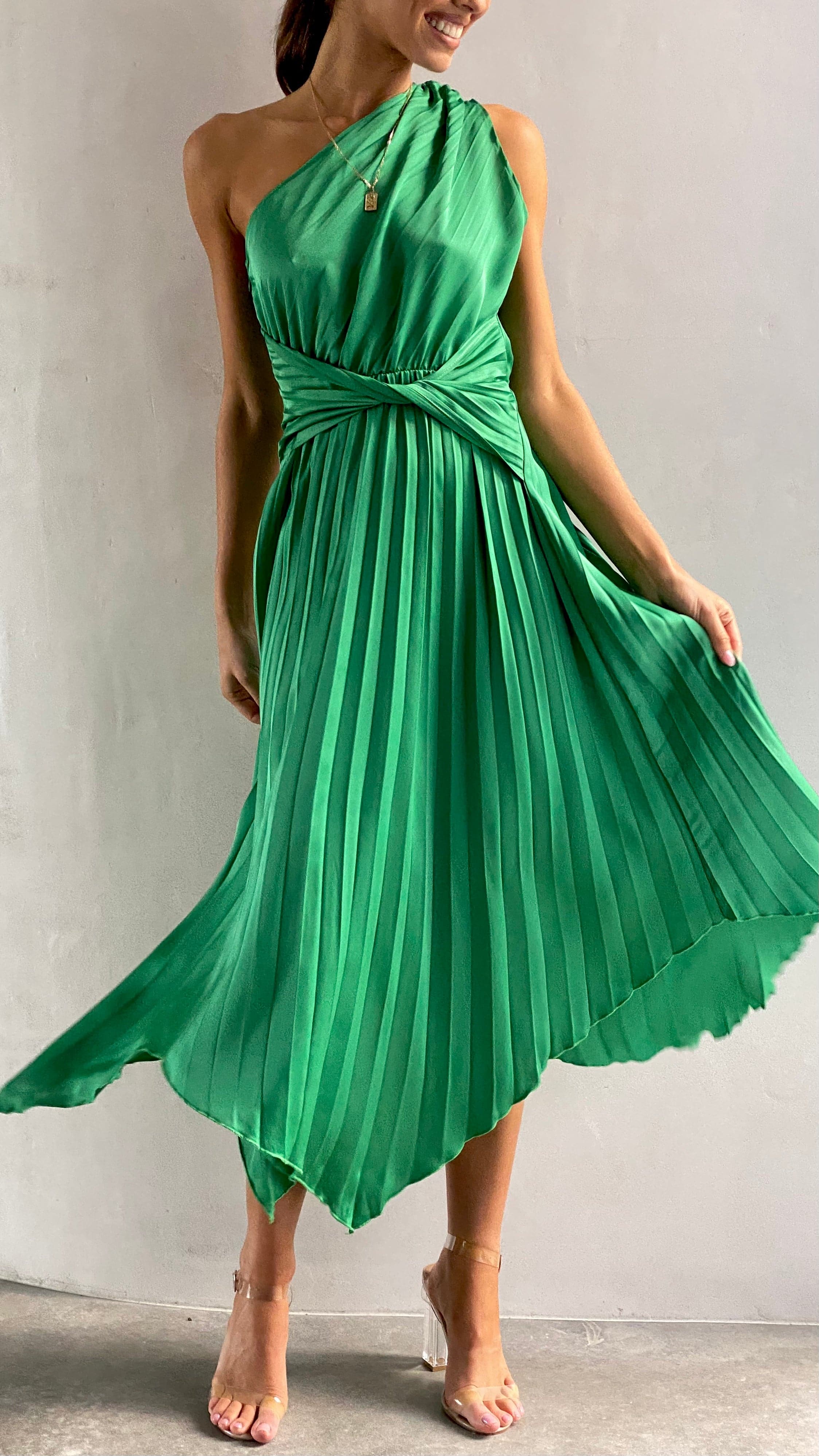 Kikodress - Cali One Shoulder Midi Dress - Green