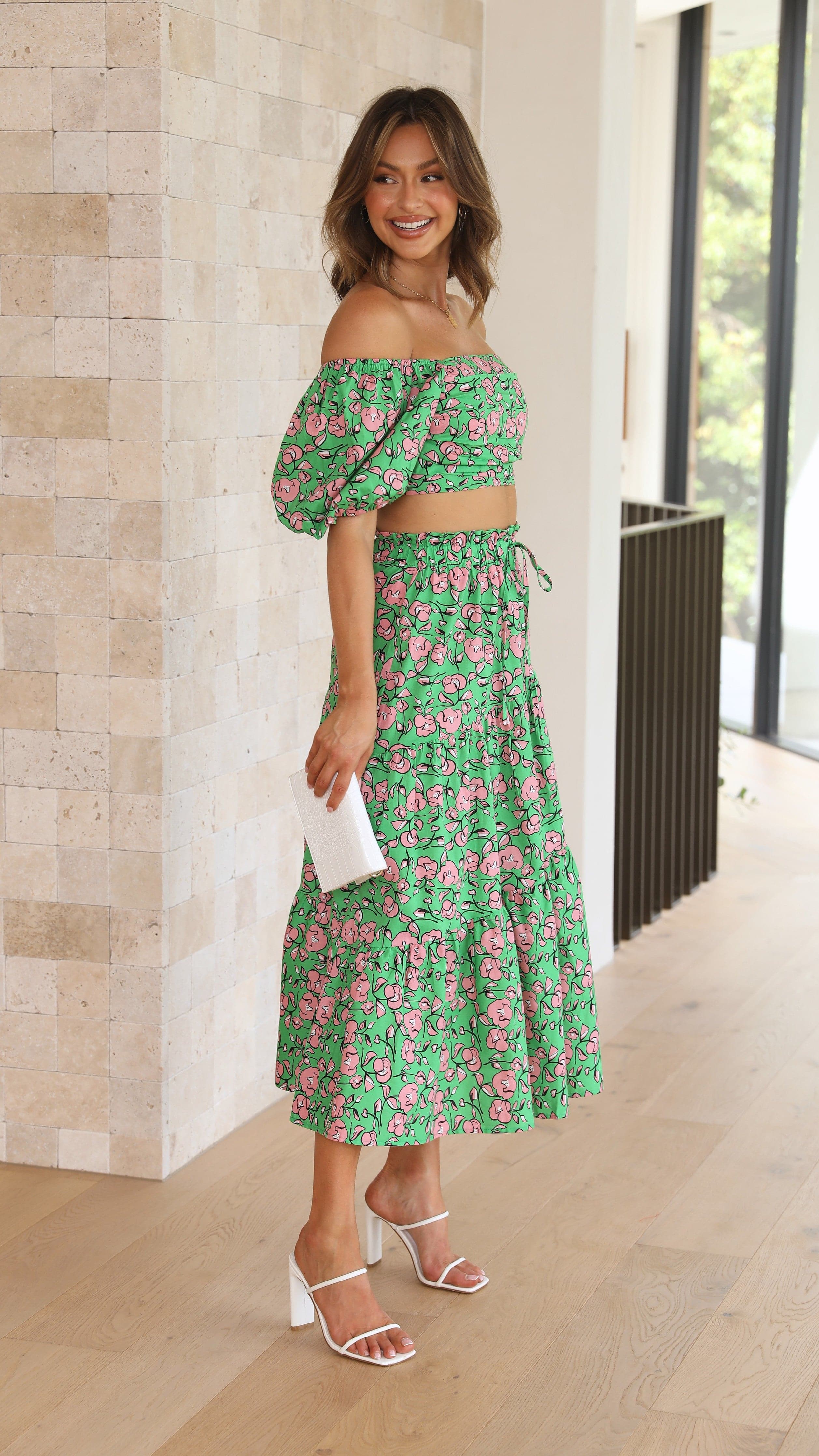 Kikodress - Koda Top and Maxi Skirt Set - Green Floral