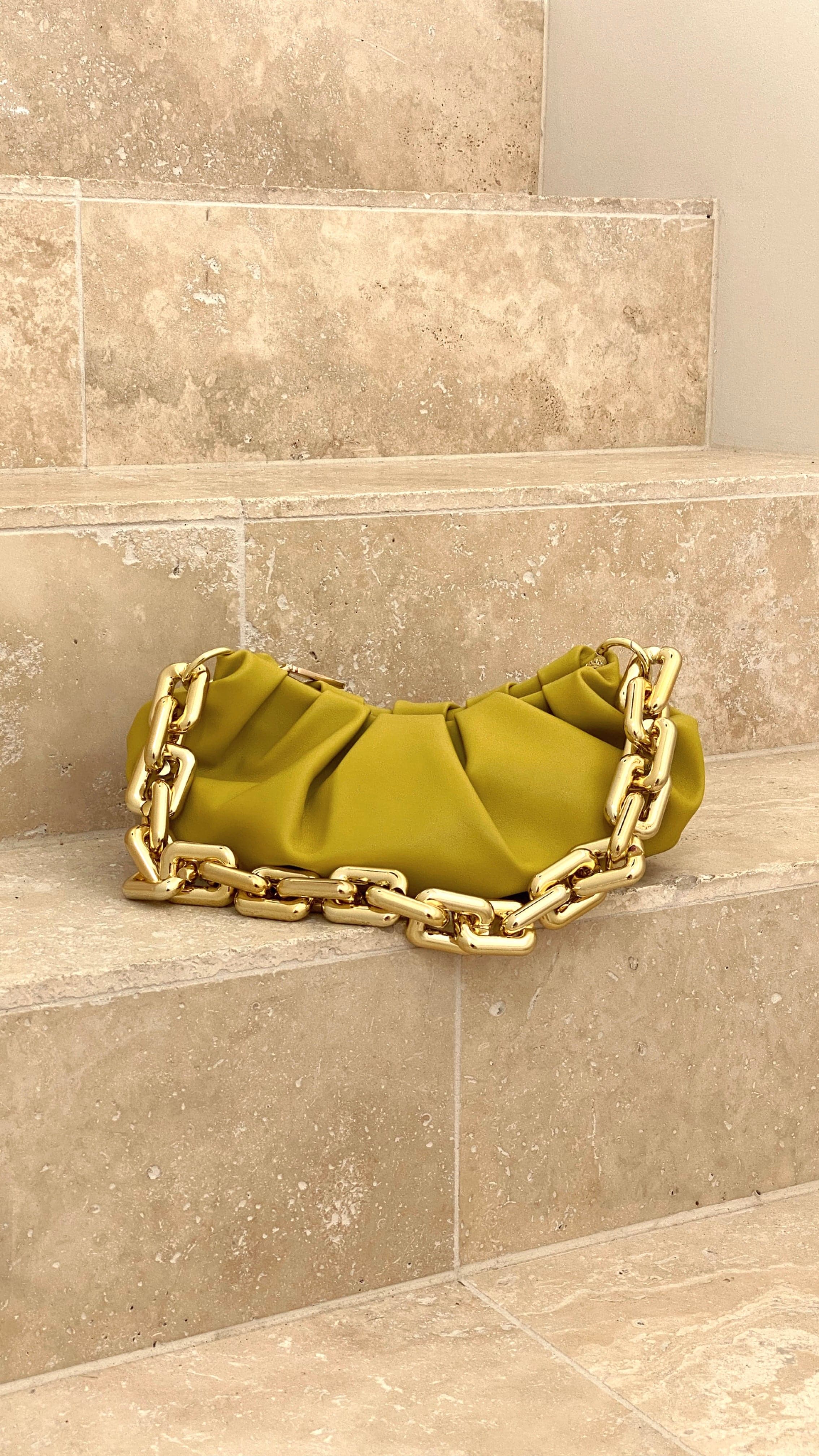 Kikodress - Kimber Pleat Crescent Shoulder Bag - Chartreuse