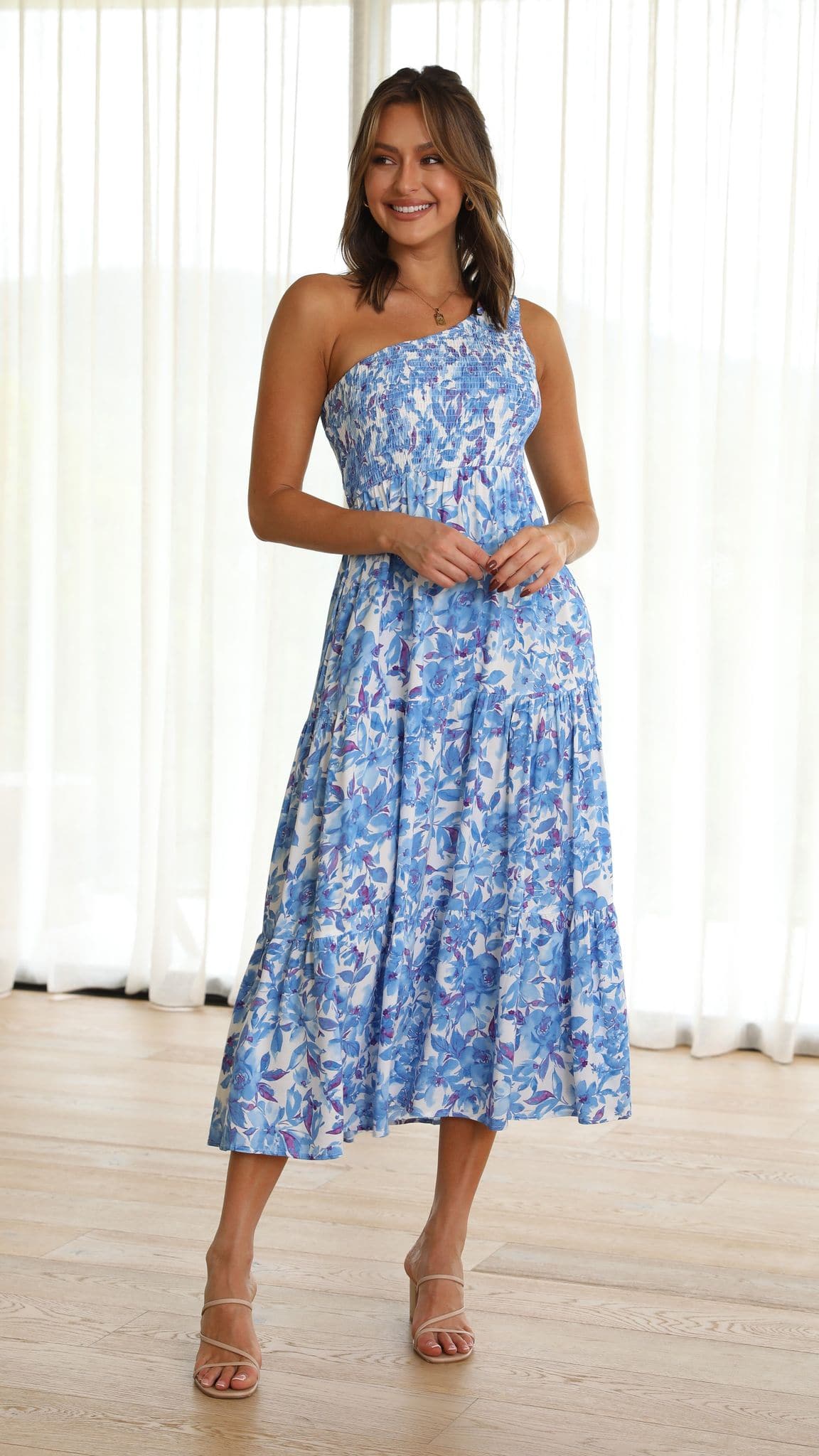 Kikodress - Angi One Shoulder Maxi Dress - Blue Floral