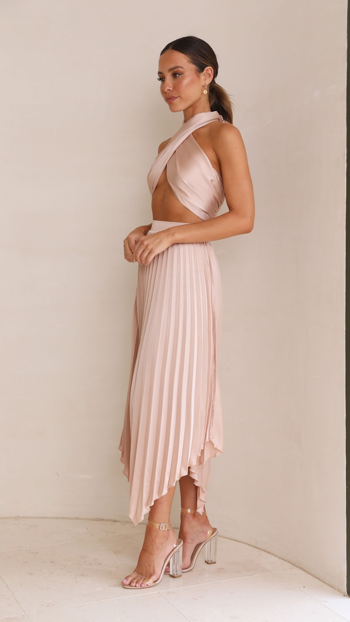 Kikodress - Tilley Pleated Top and Skirt Set - Champagne