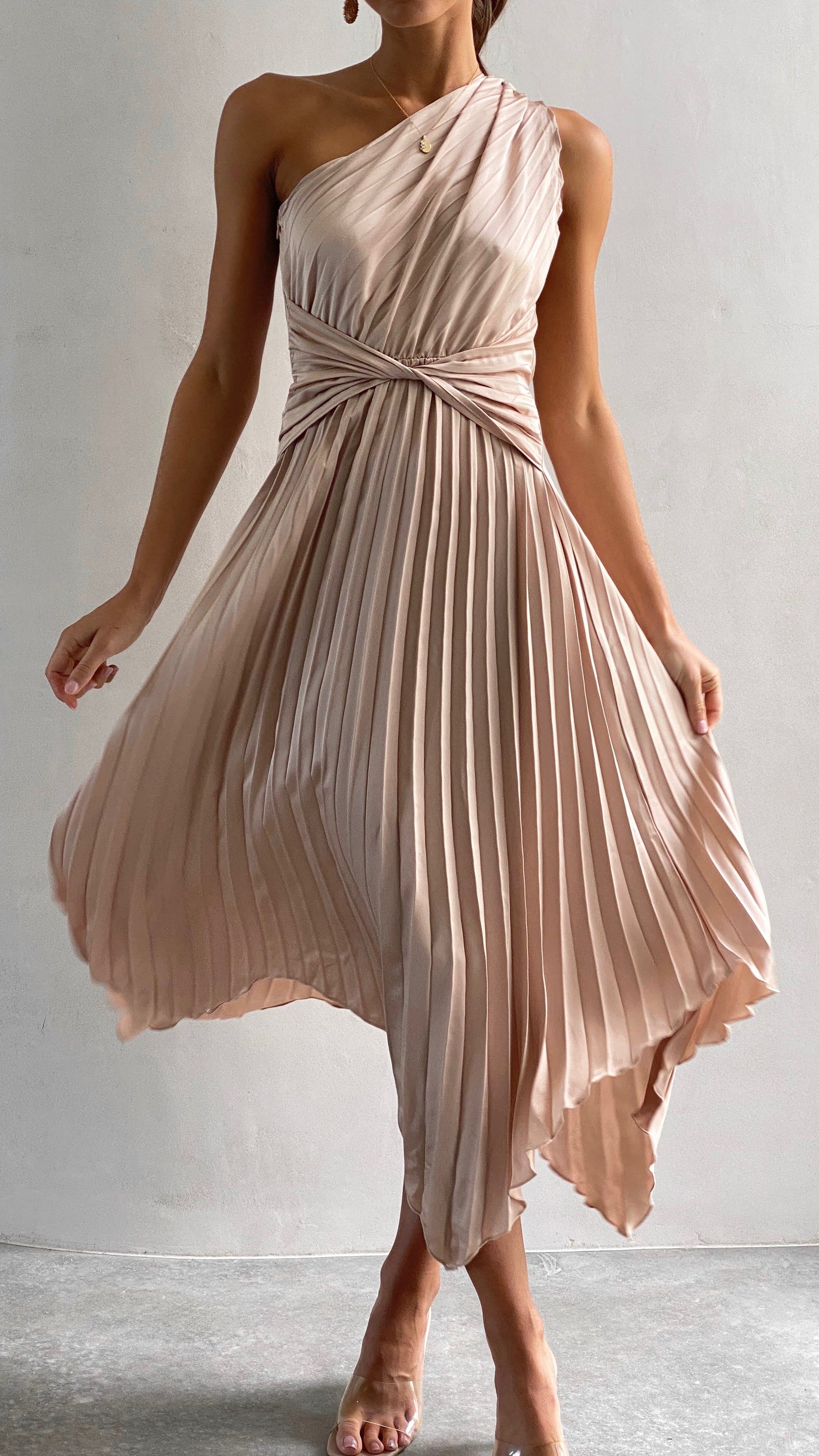 Kikodress - Cali One Shoulder Midi Dress - Champagne