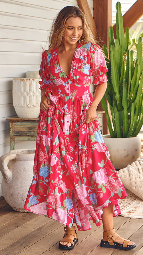 Kikodress - Annabel Maxi Dress - Cerise Print