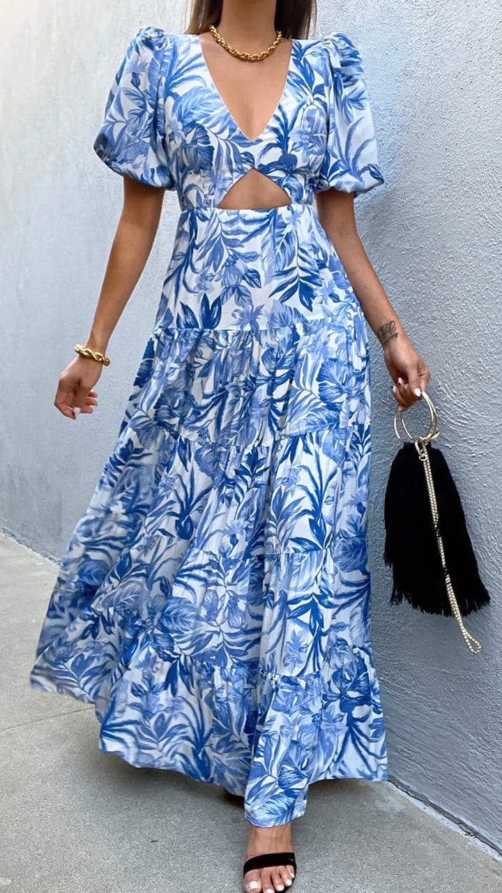 Kikodress - Kiah Tiered Dress - Blue Floral